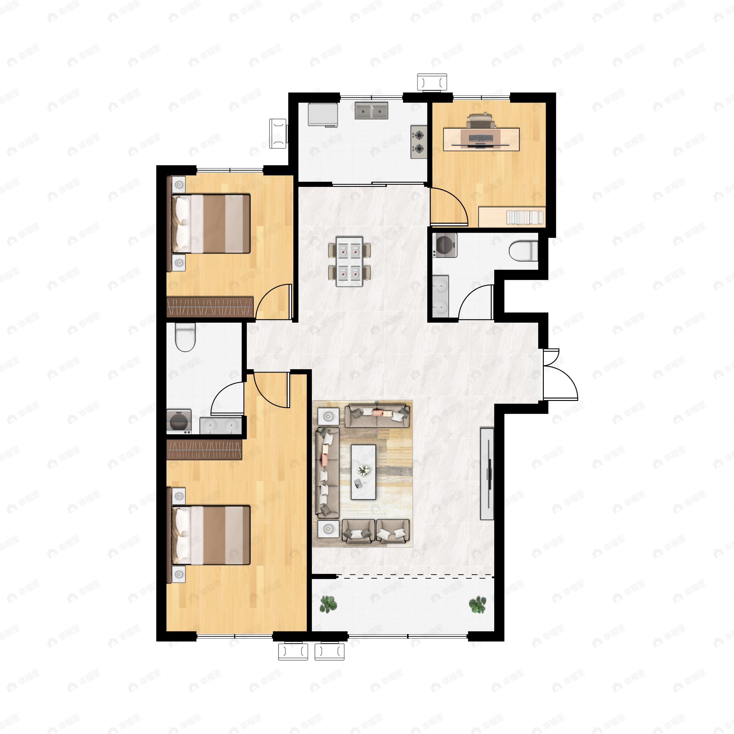 3室2厅2卫建面121平南户型图