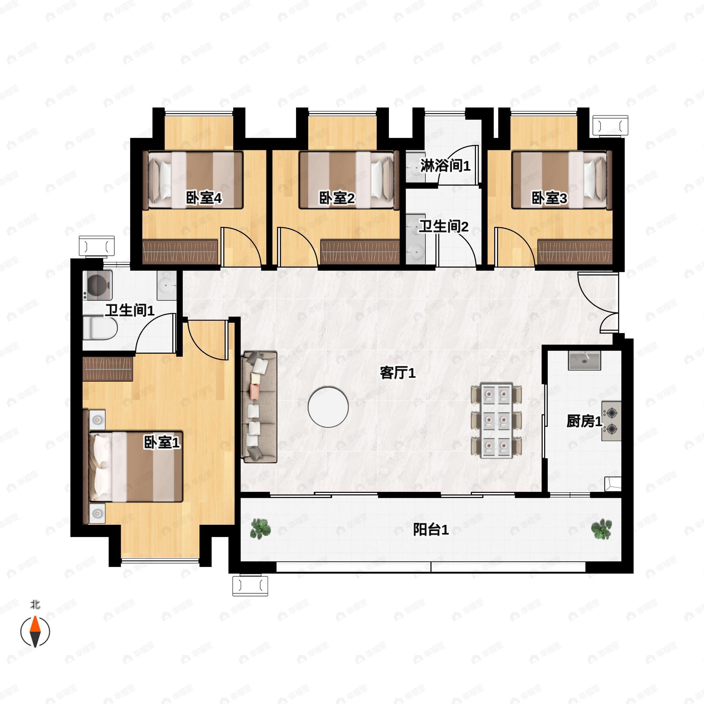 4室2厅2卫建面115平南|北户型图
