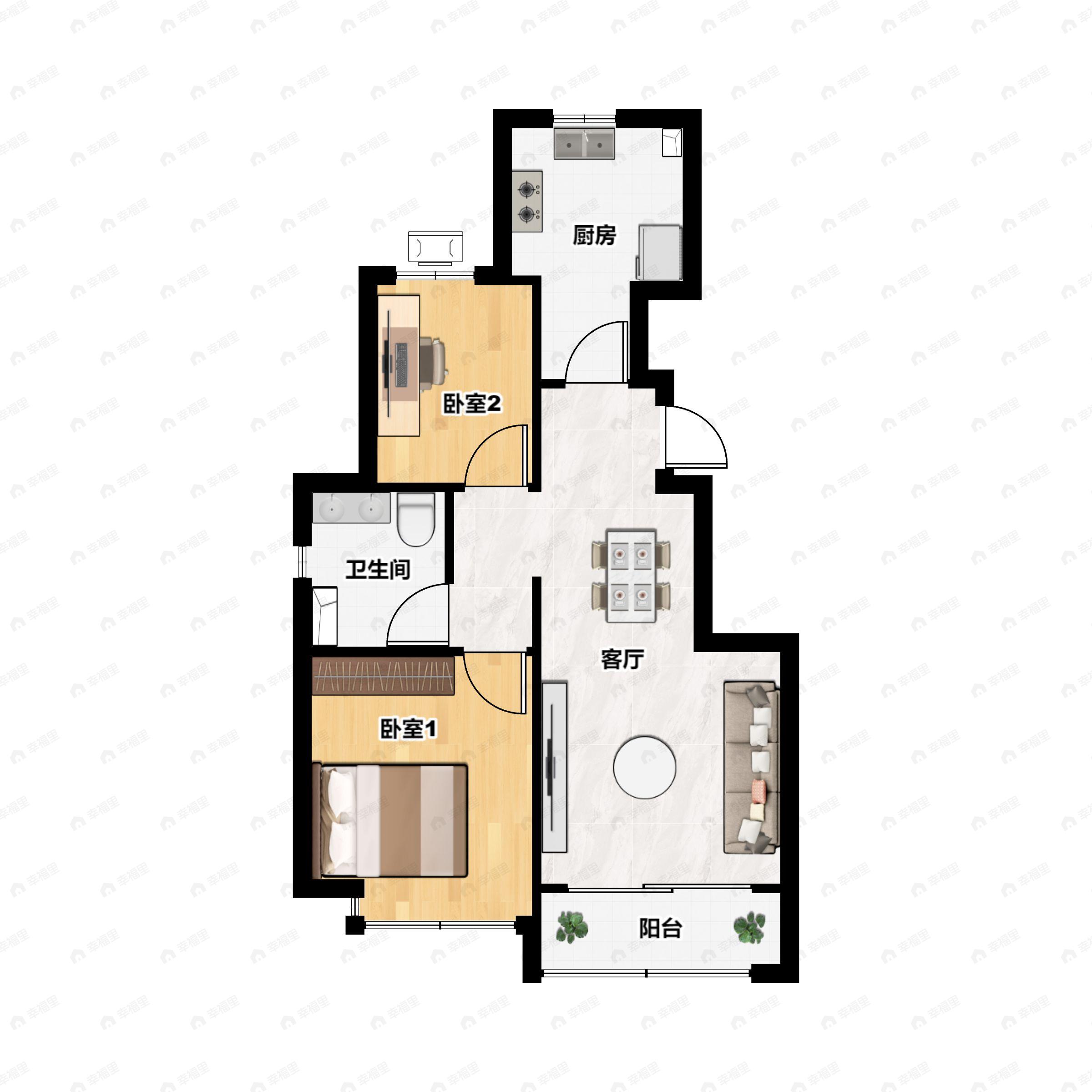2室2厅1卫建面75平户型图