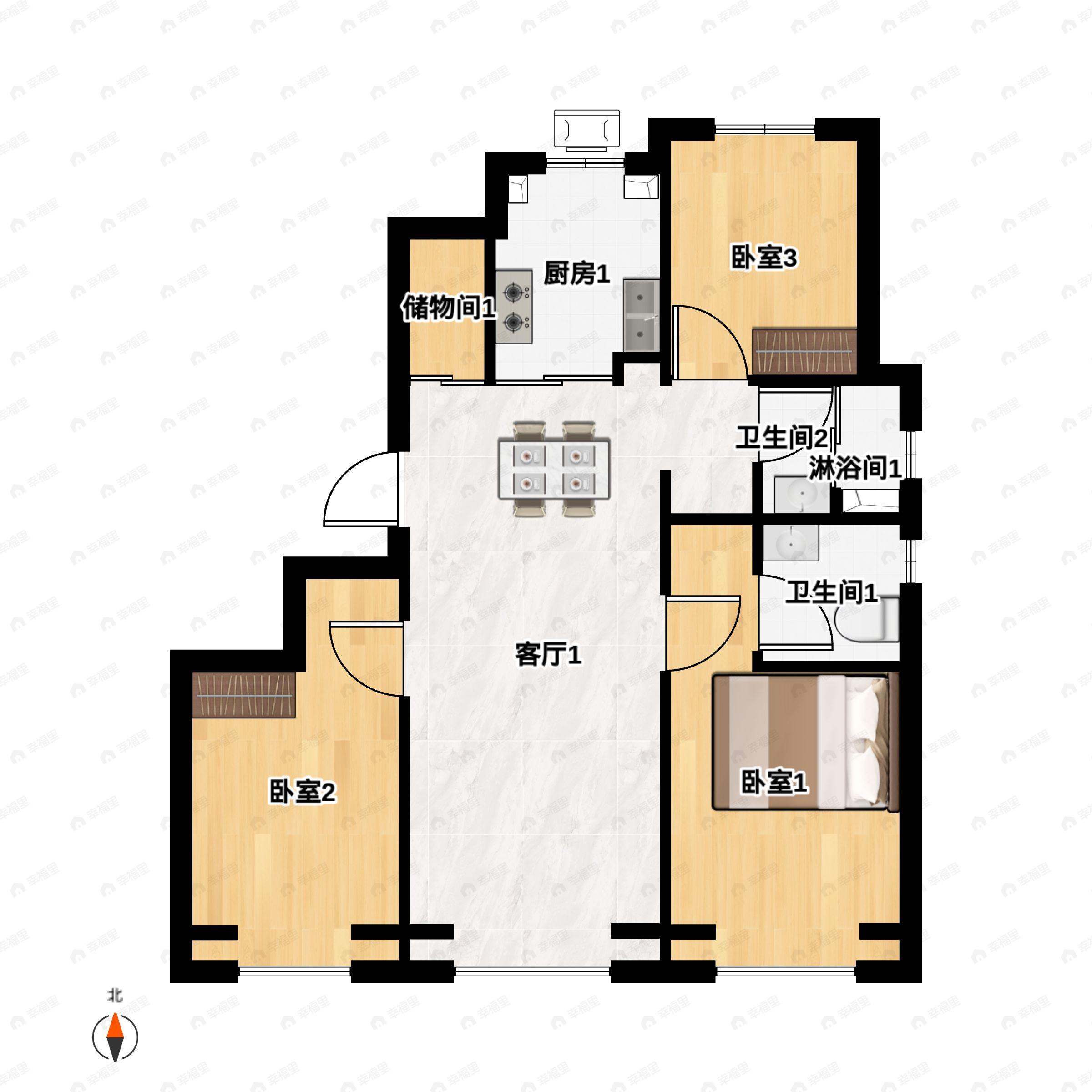 3室2厅2卫建面114平户型图