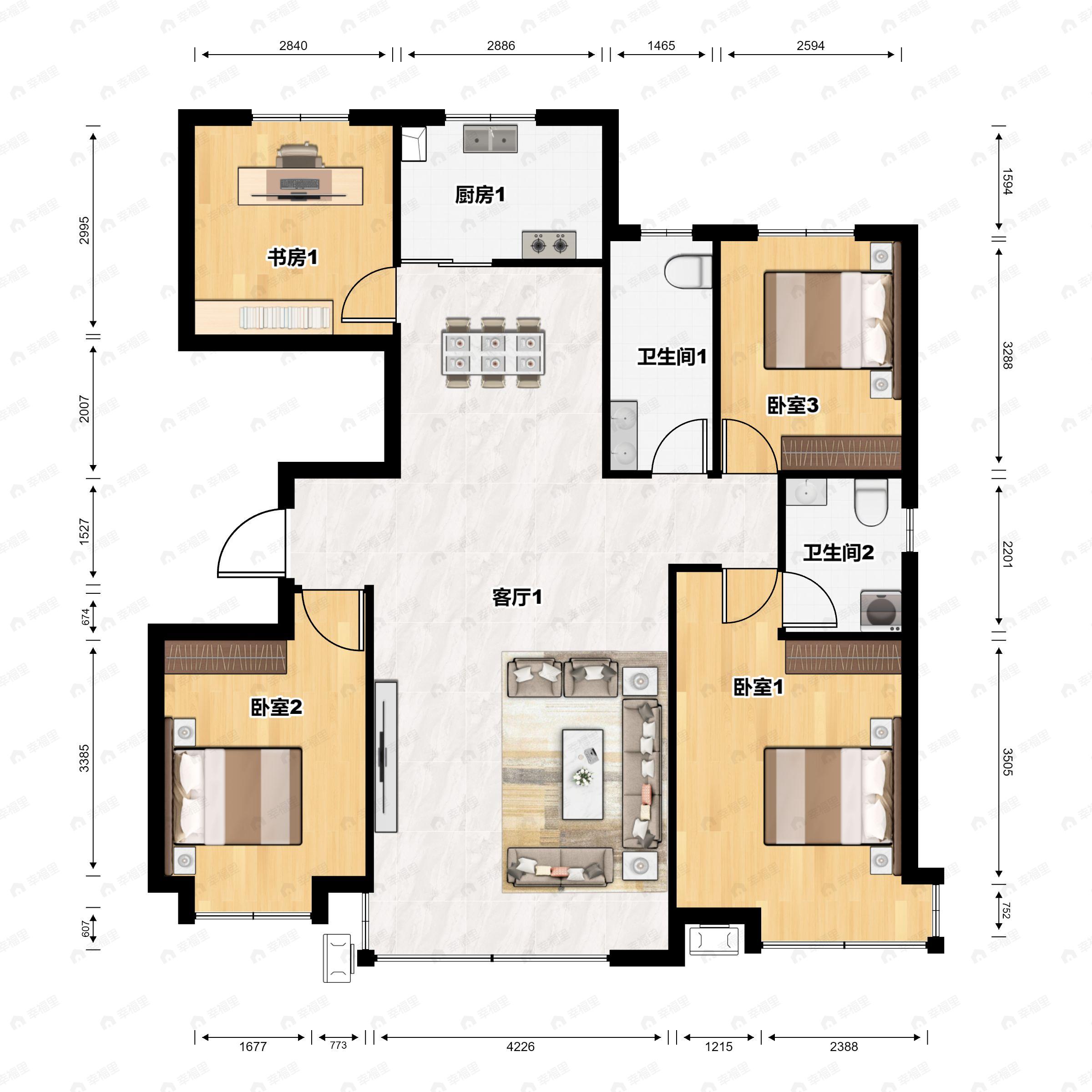 4室2厅2卫建面149平南户型图