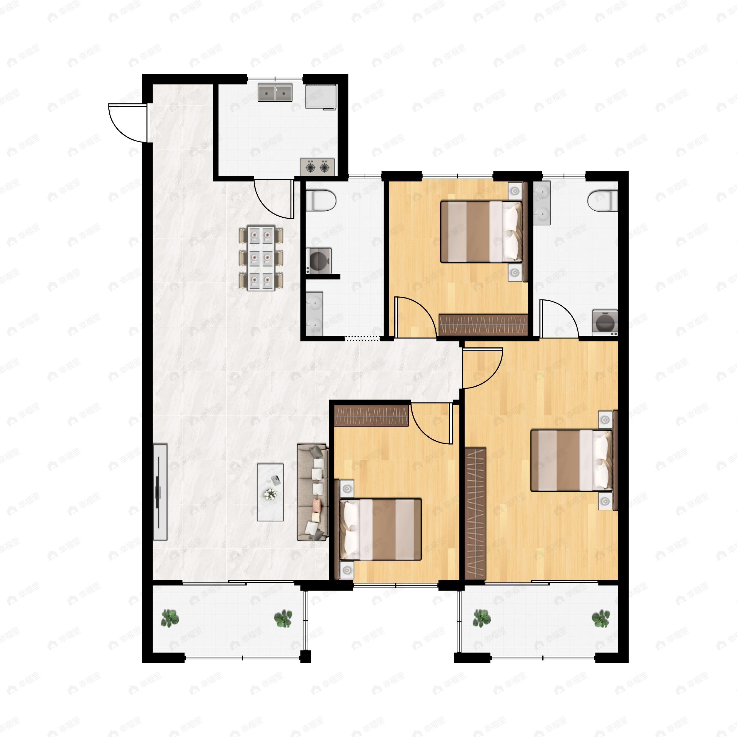 3室2厅2卫建面122平南户型图