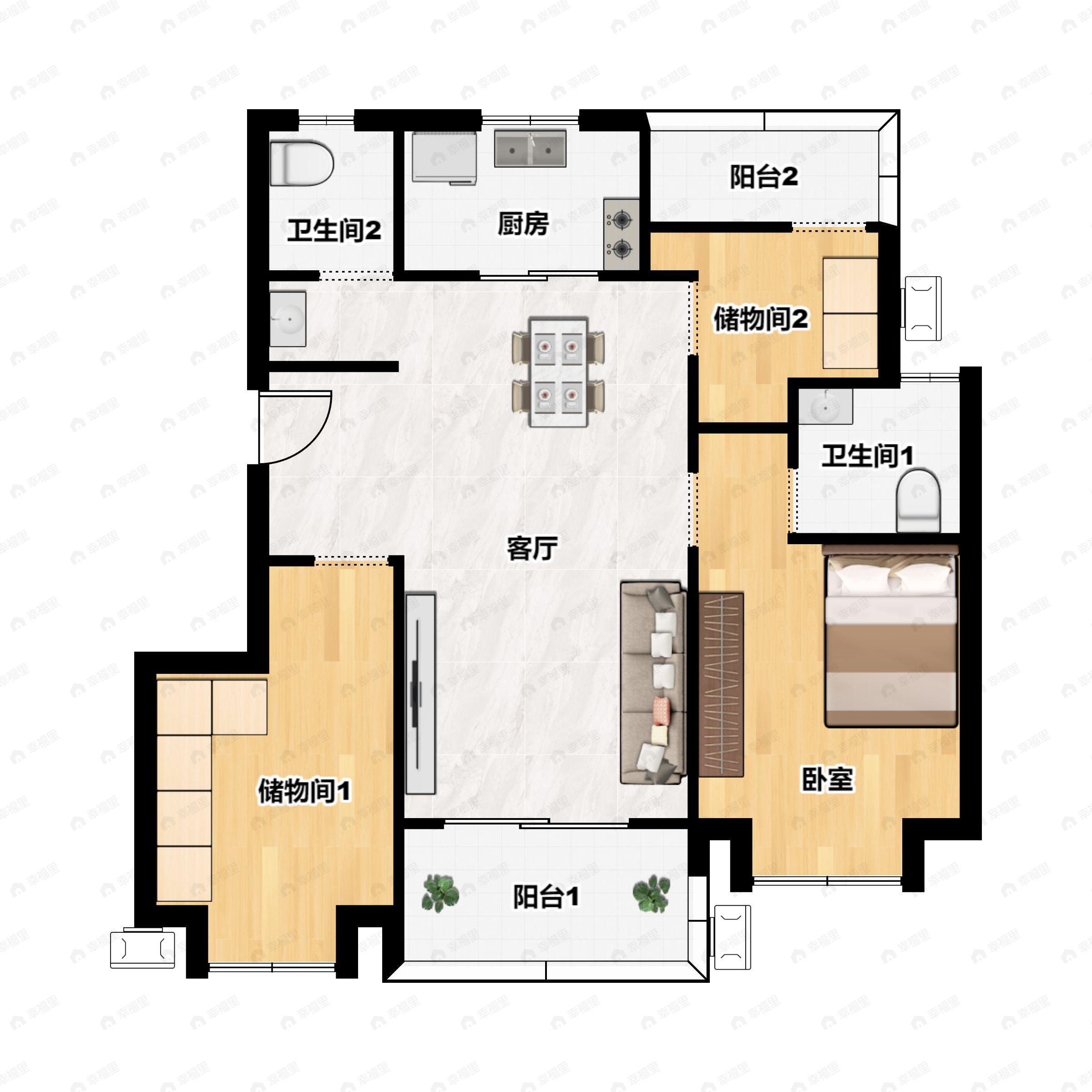 2室2厅2卫建面97平户型图