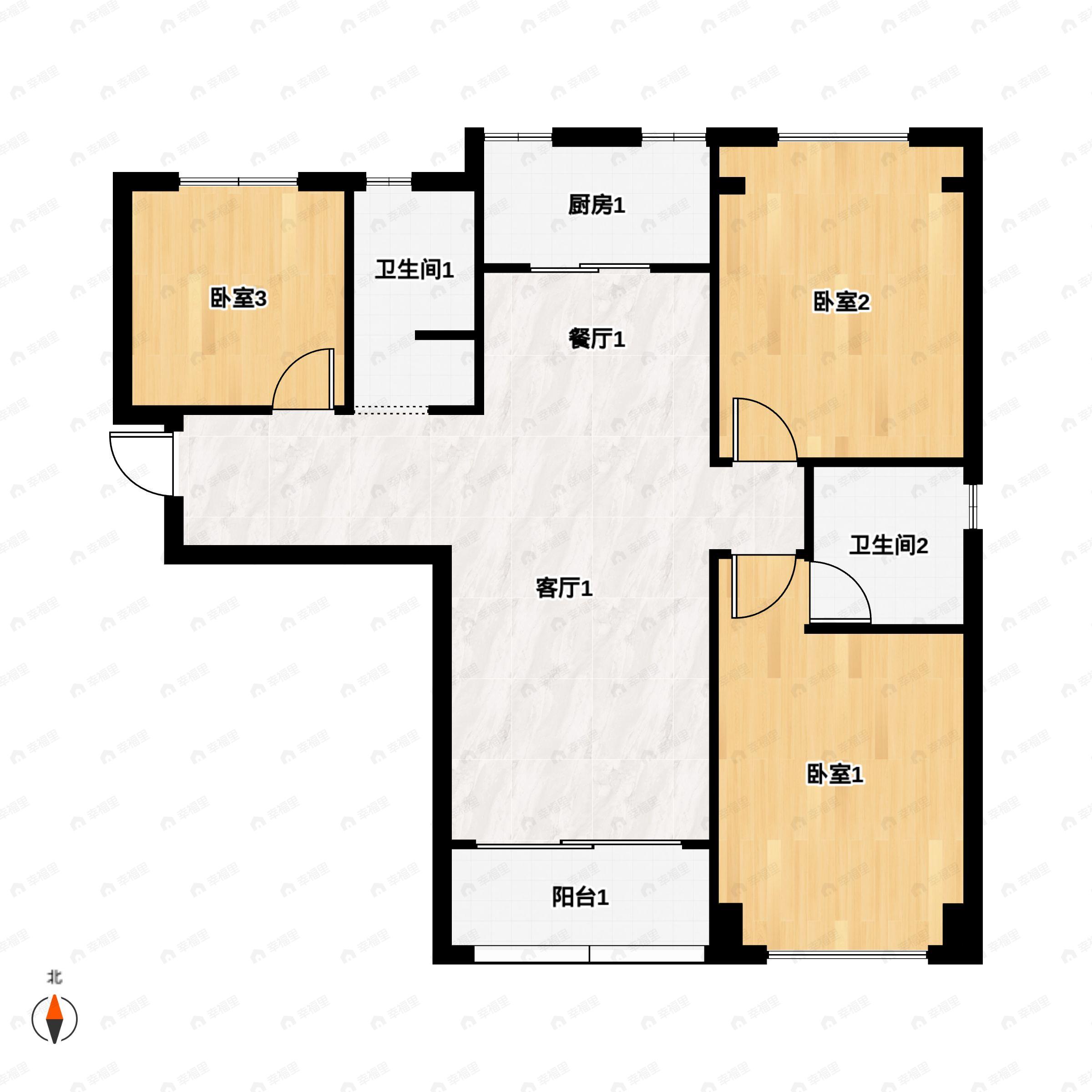 3室2厅2卫建面121平户型图