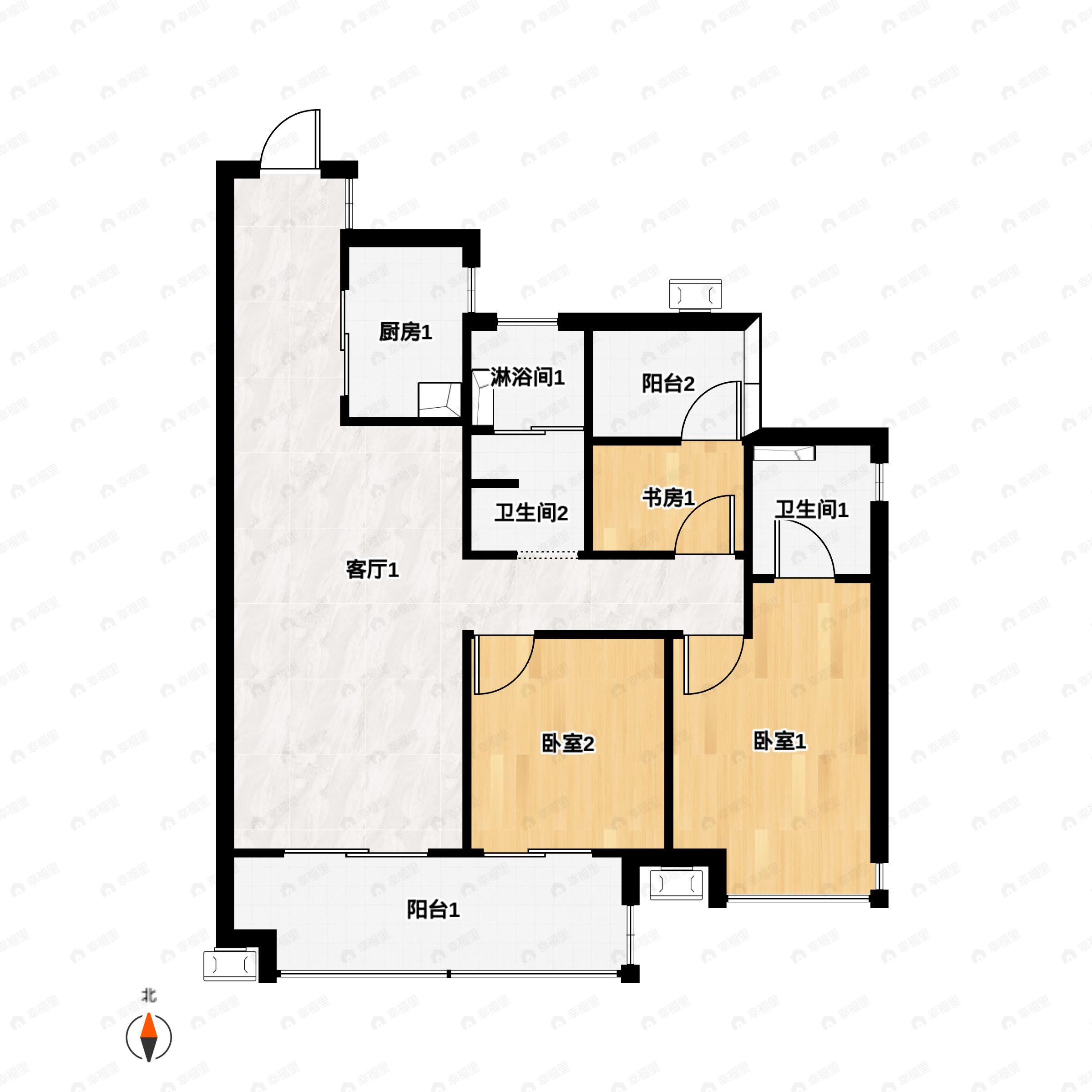 3室2厅2卫建面108平户型图