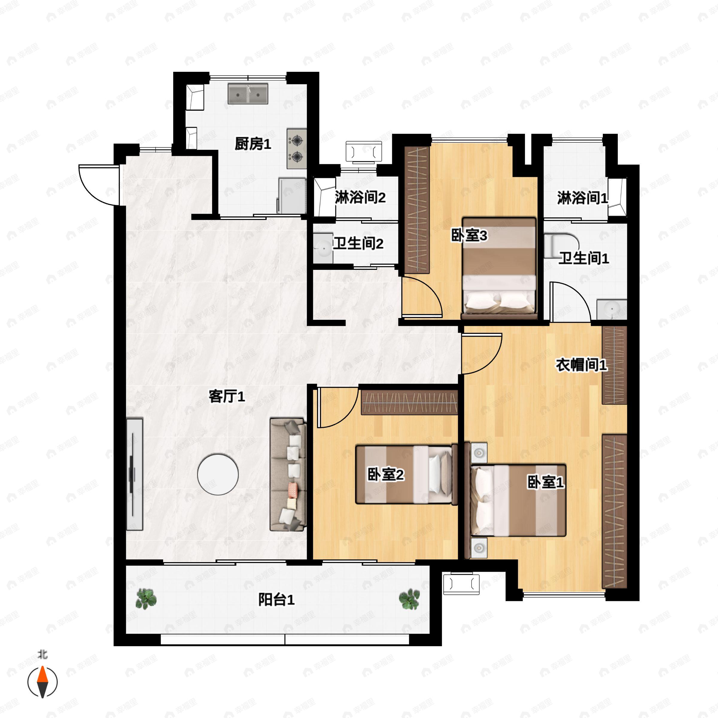 3室2厅2卫建面115平户型图