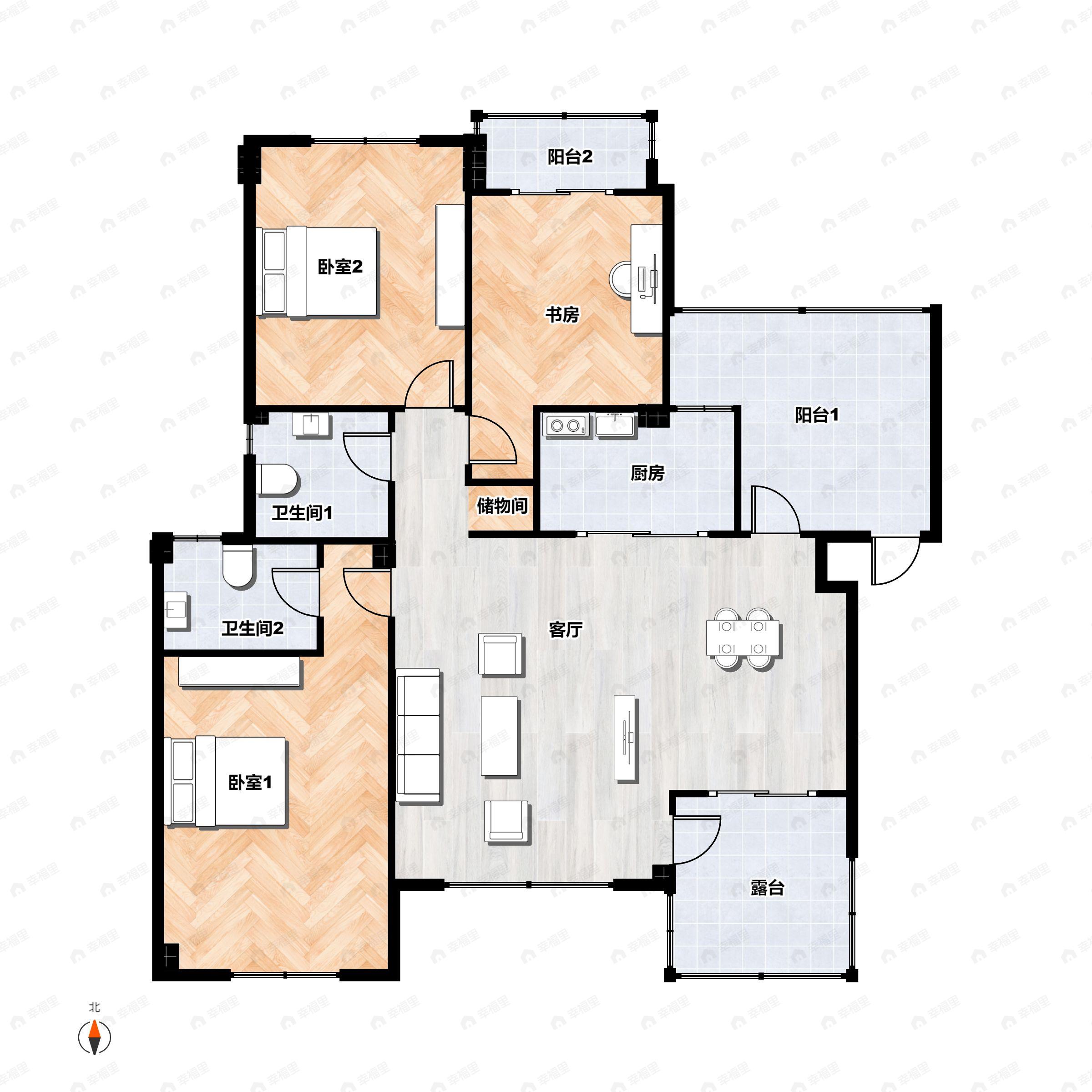 3室2厅2卫建面127平南户型图
