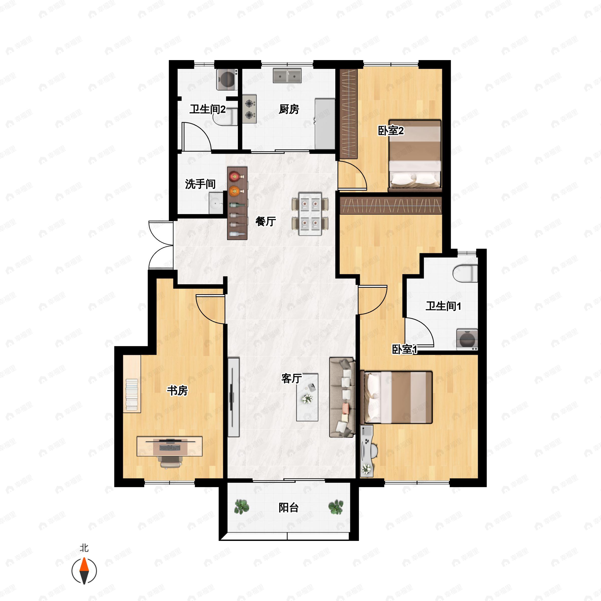 3室2厅2卫建面113平户型图