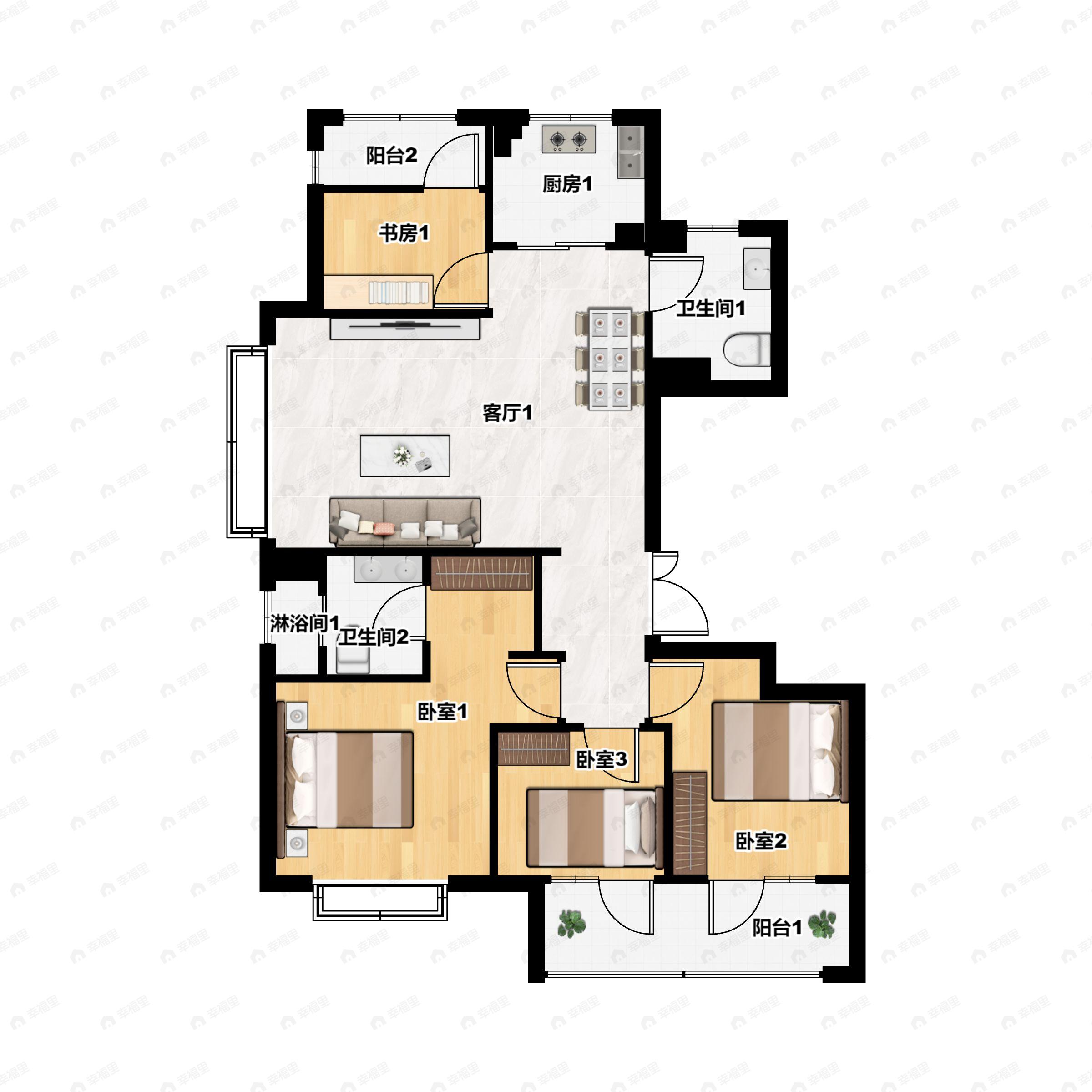 4室2厅2卫建面135平南户型图
