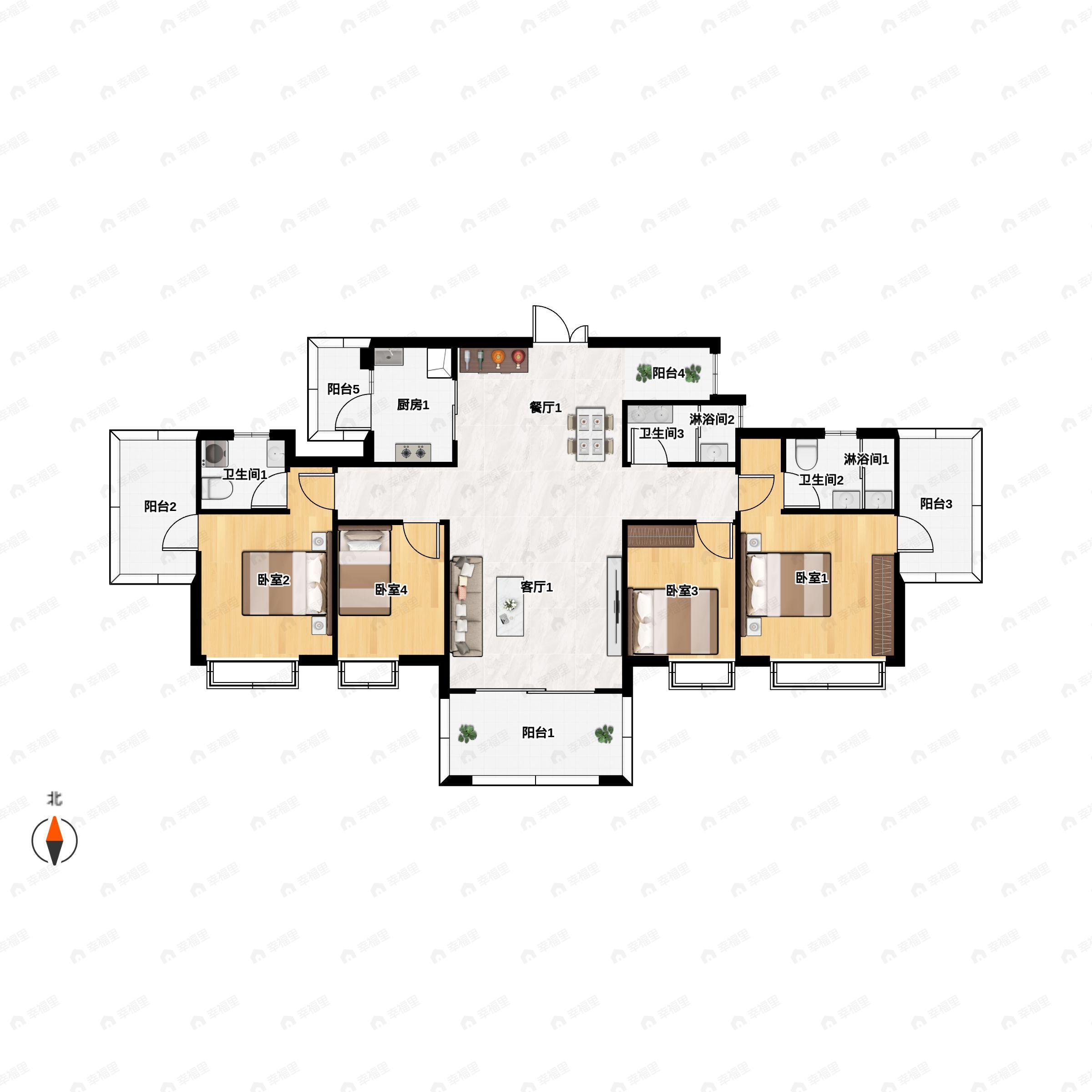 4室2厅3卫建面179平户型图