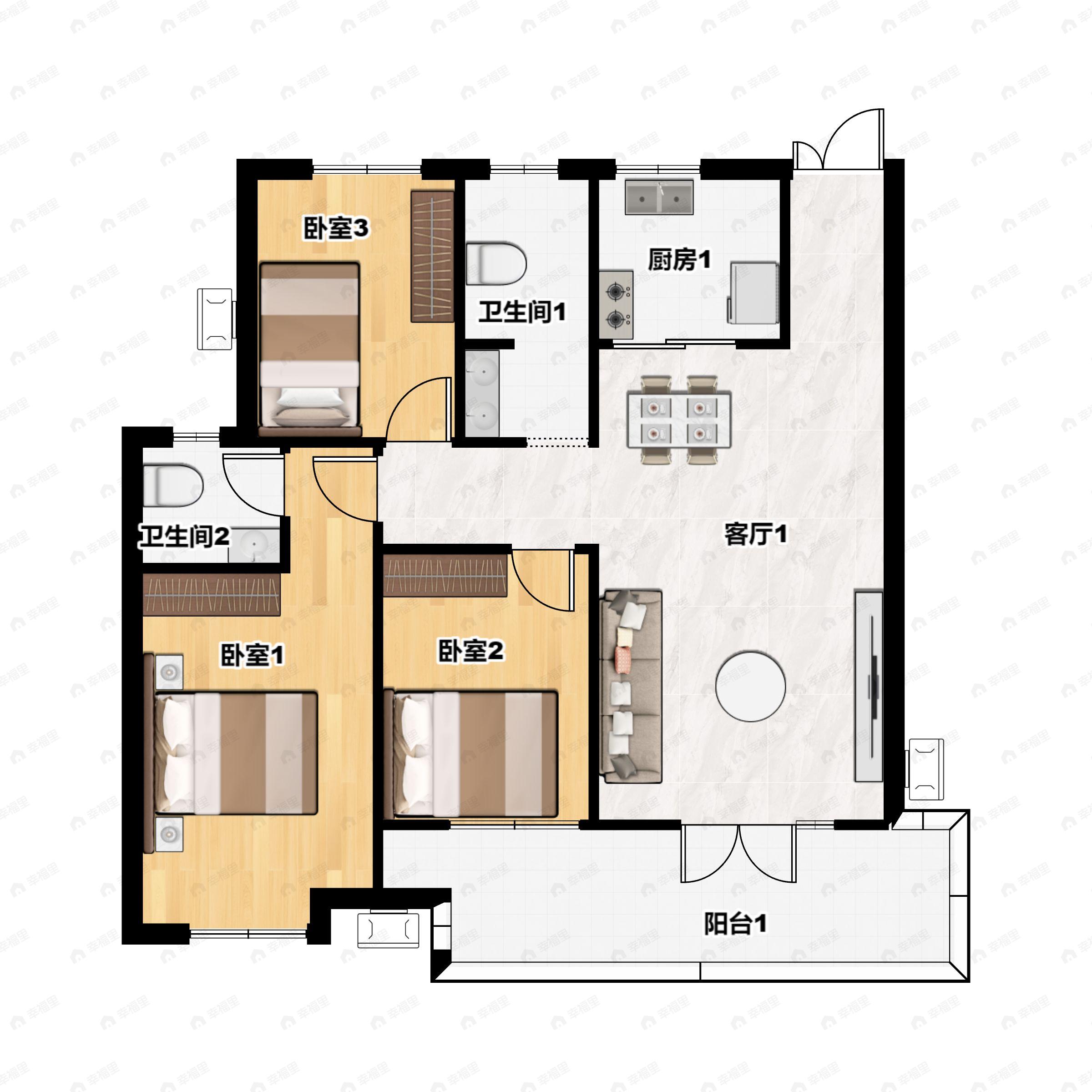 3室2厅2卫建面127平户型图