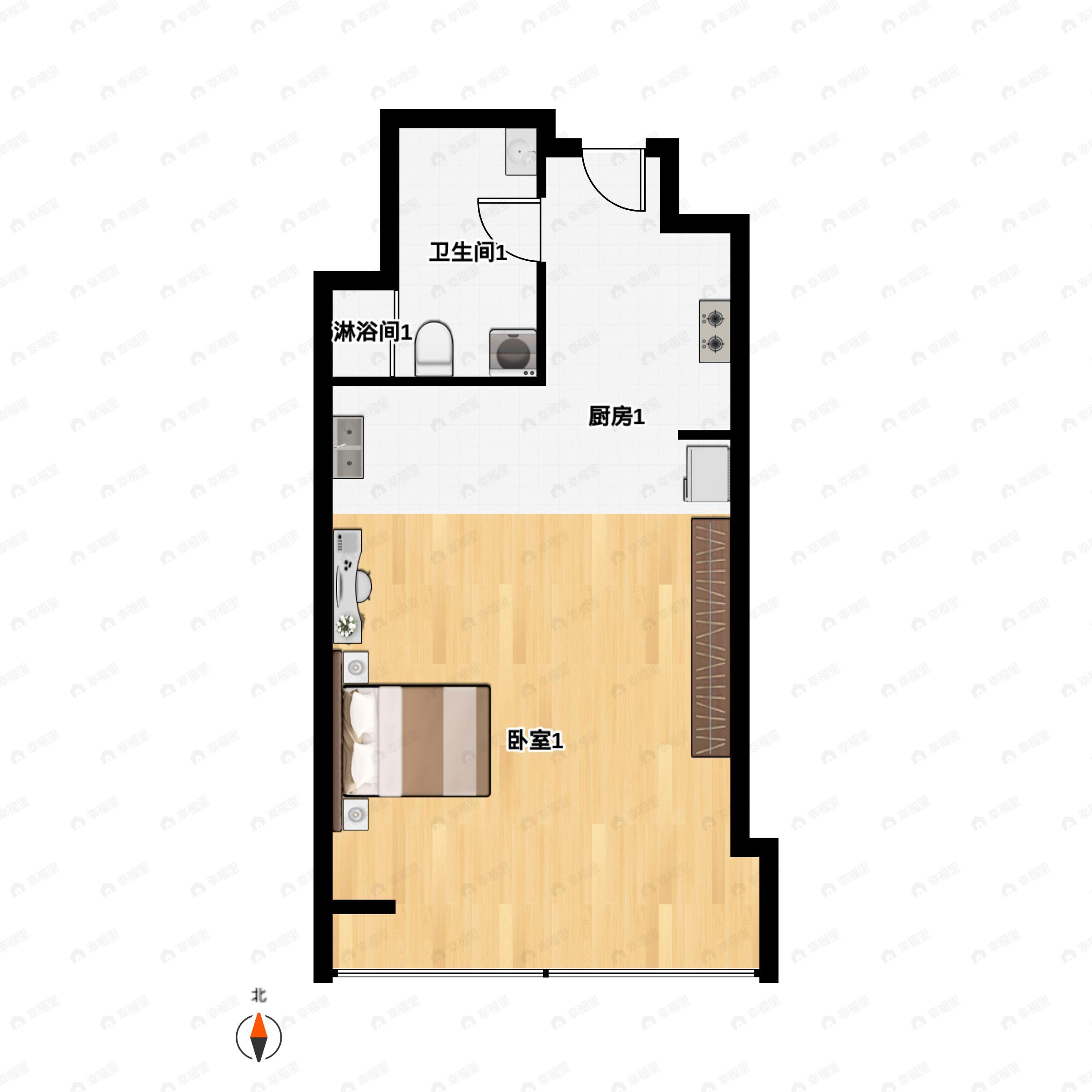 1室1卫建面52平户型图