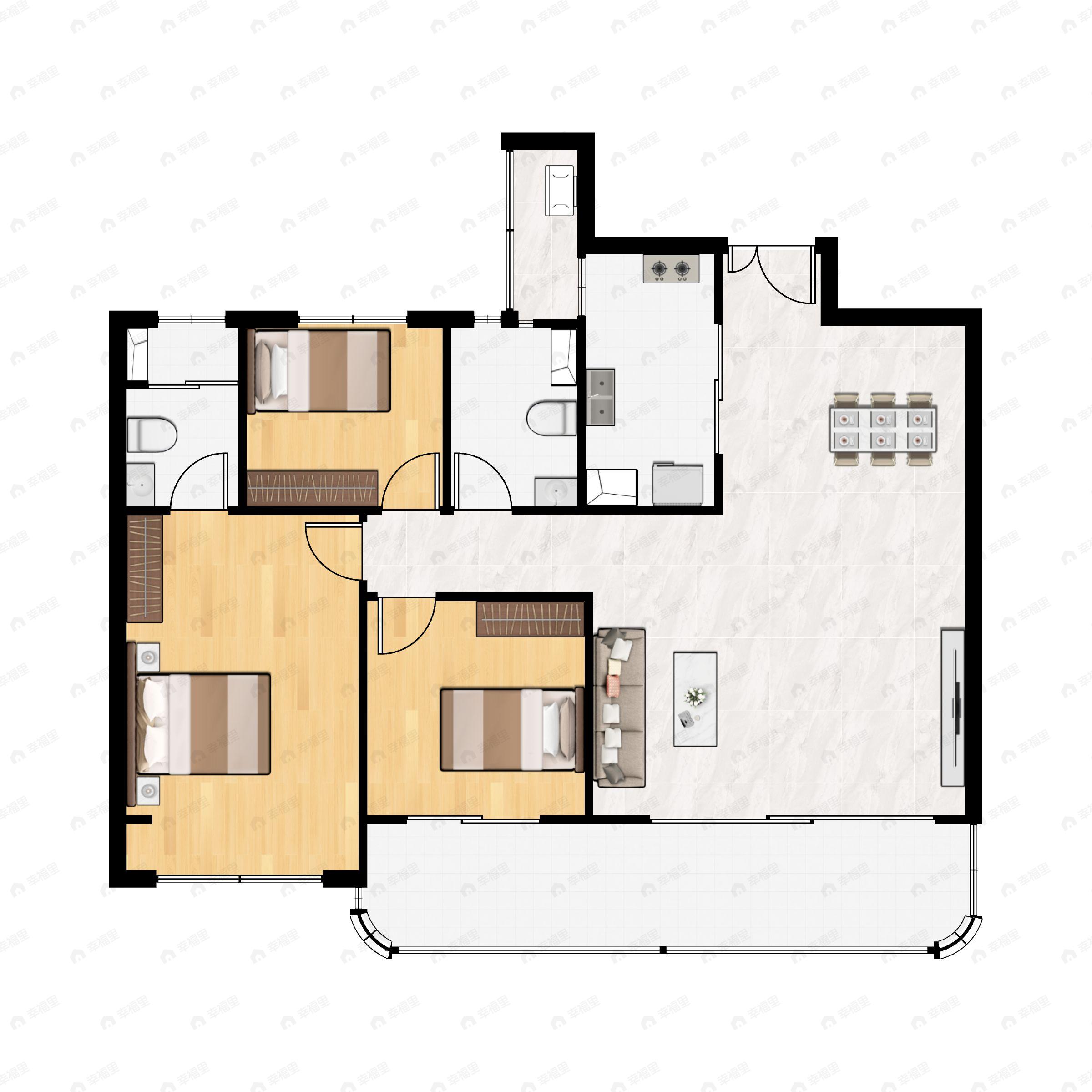 3室2厅2卫建面116平户型图
