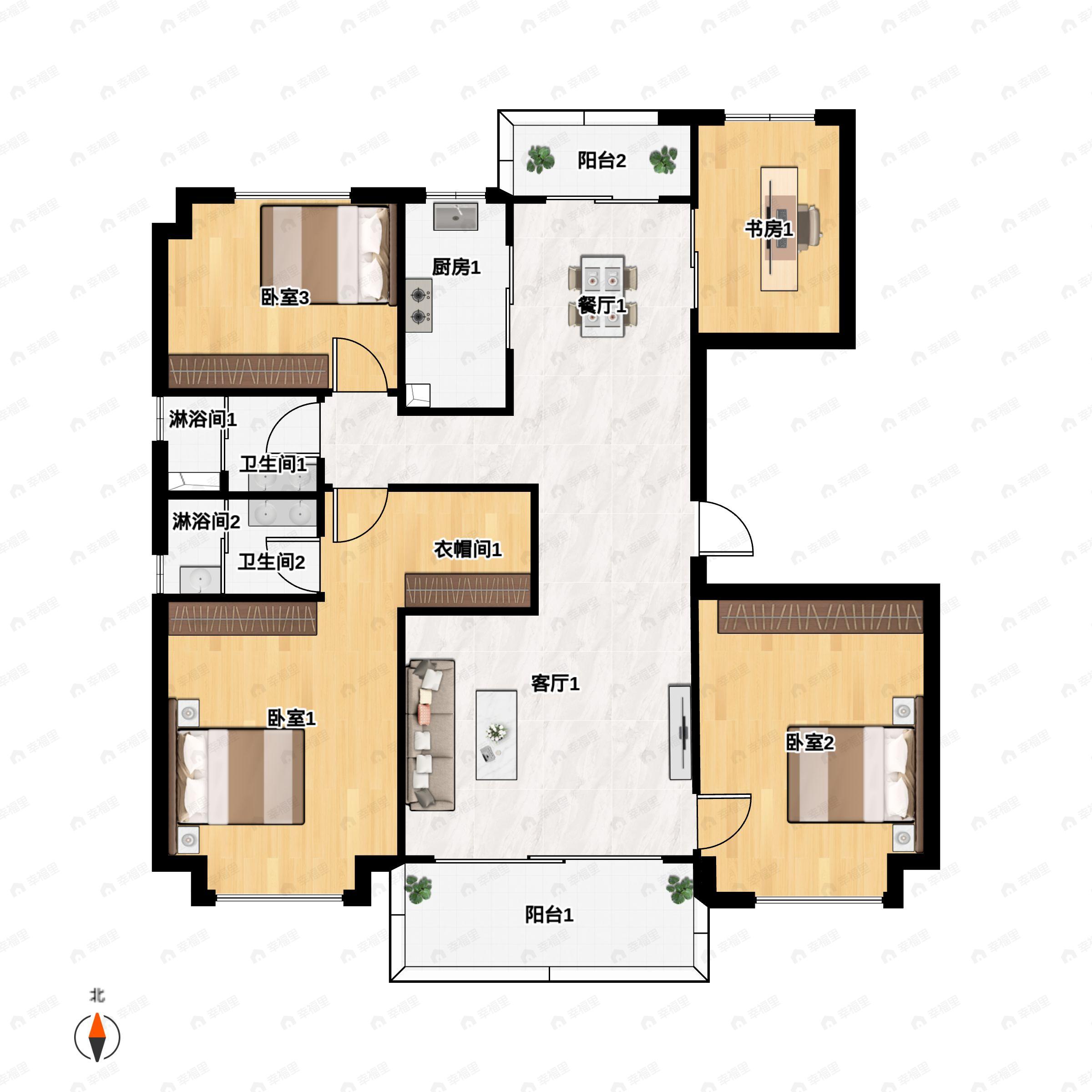 4室2厅2卫建面140平户型图