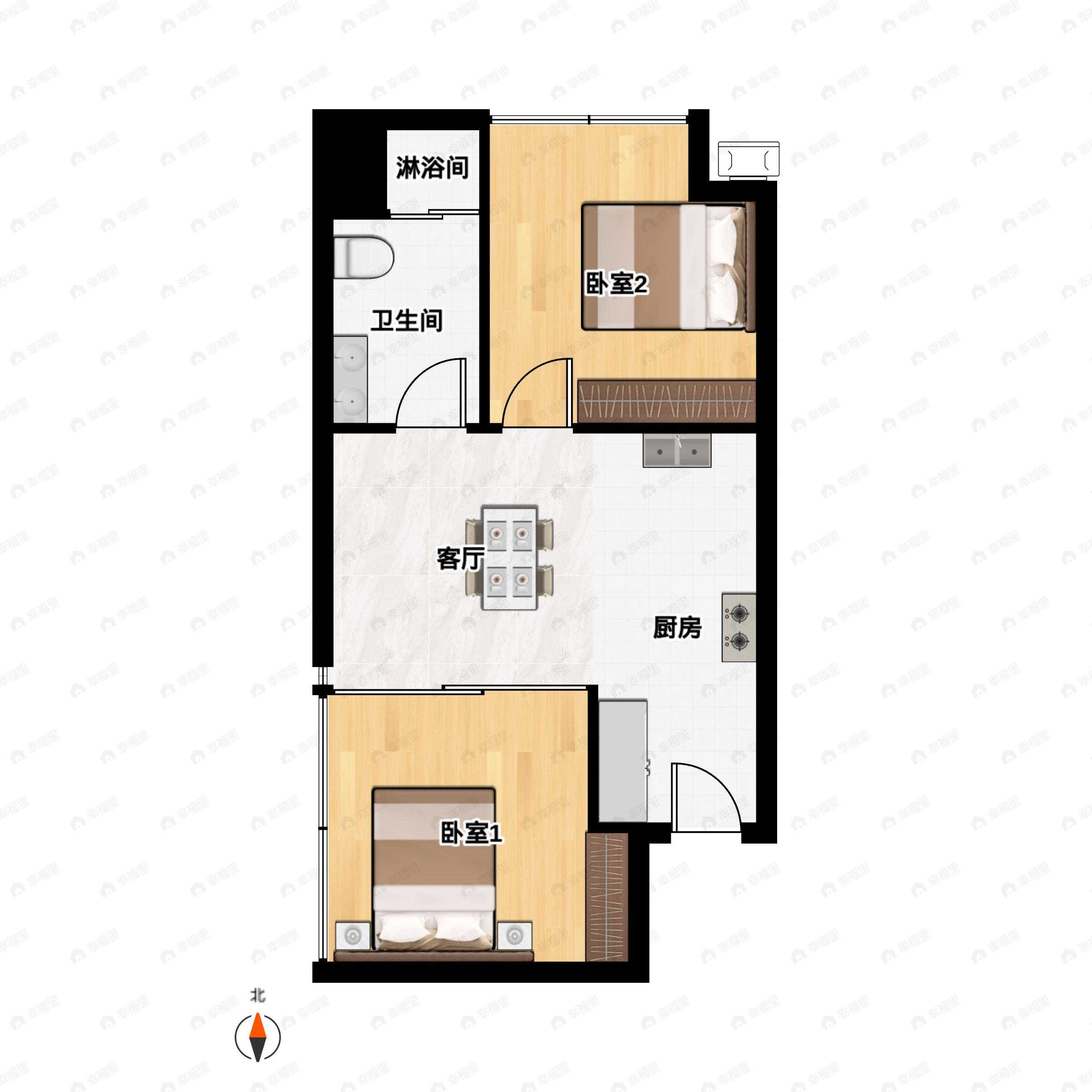 1室1厅1卫建面66平户型图