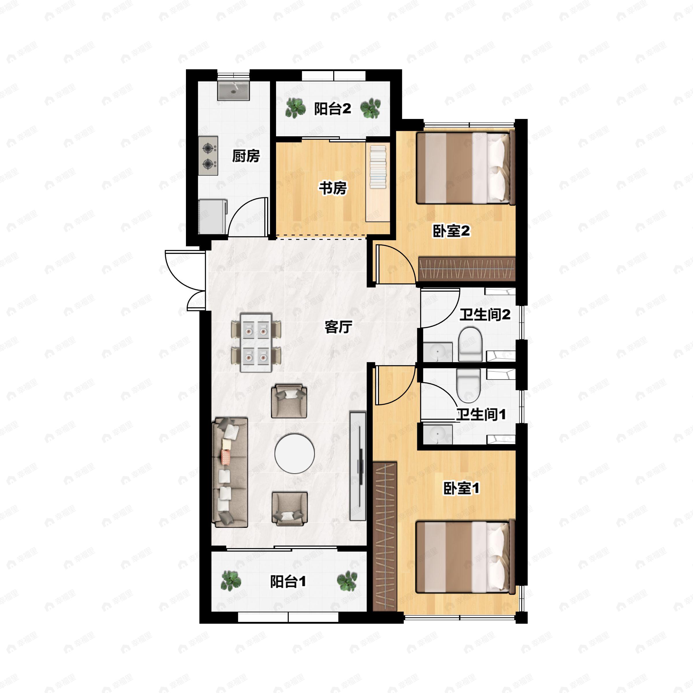 3室2厅2卫建面112平户型图