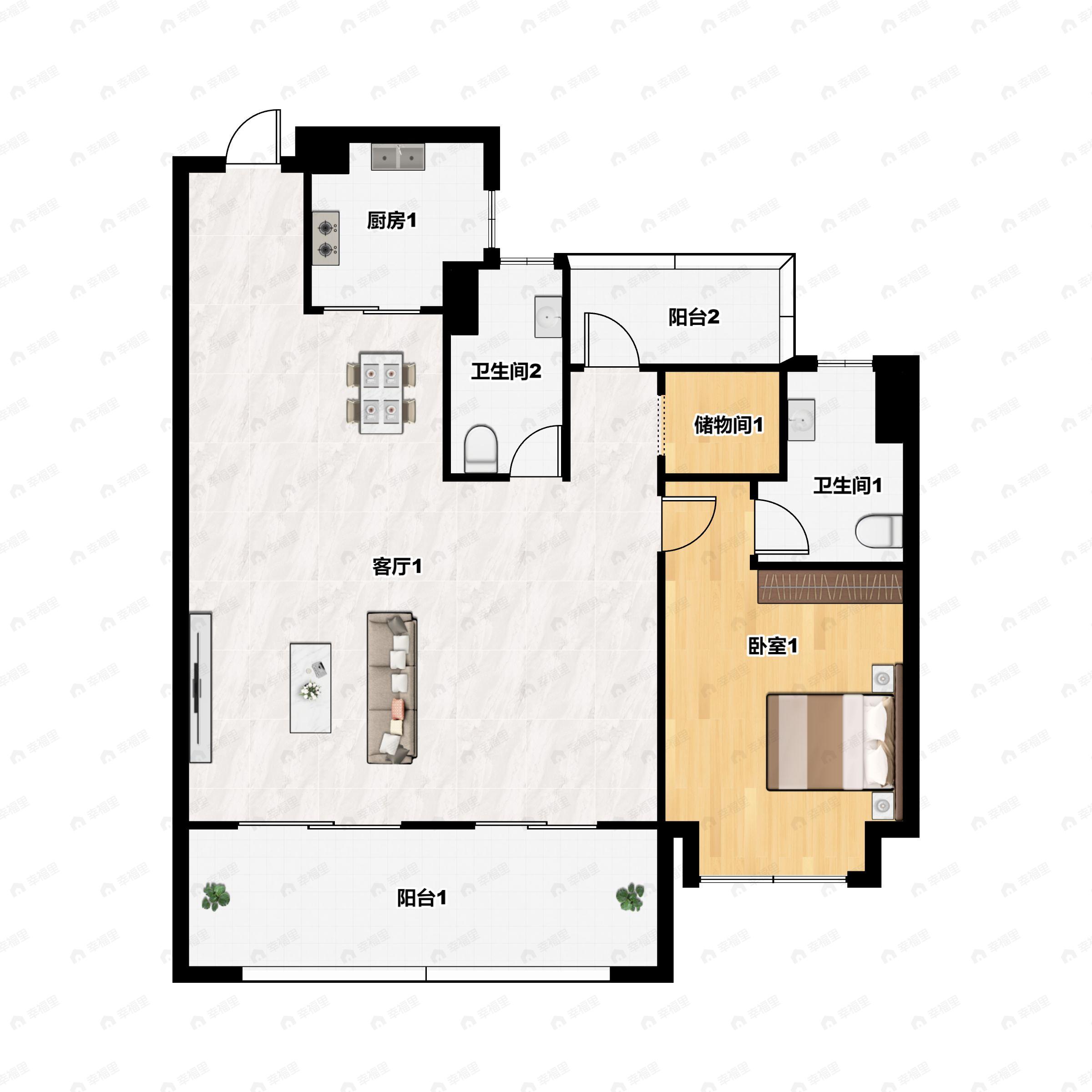 3室2厅2卫建面114平户型图
