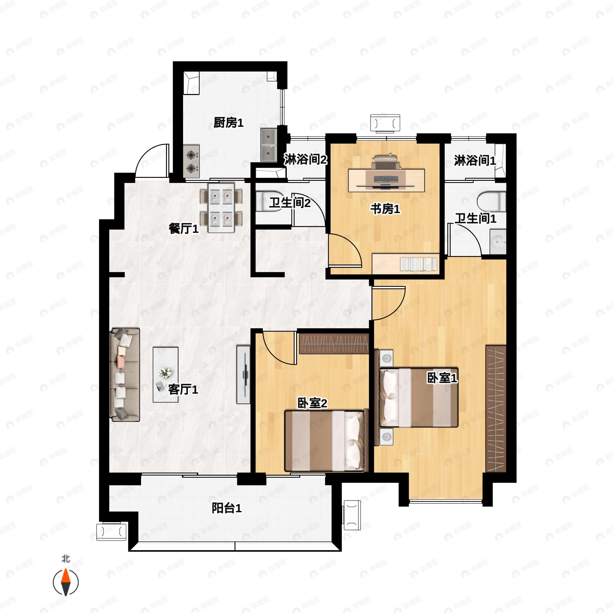 3室2厅2卫建面119平户型图