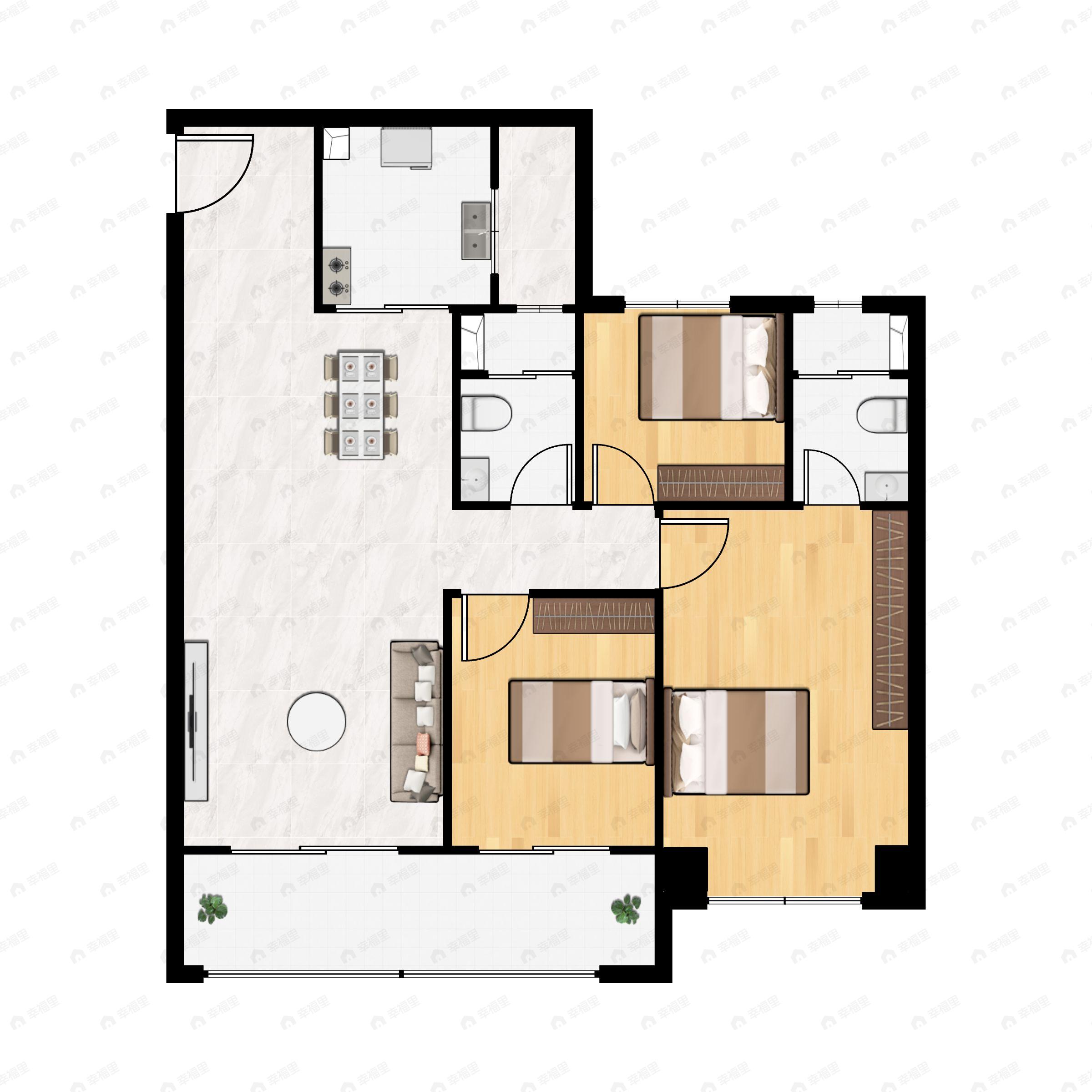 3室2厅2卫建面112m²南户型图