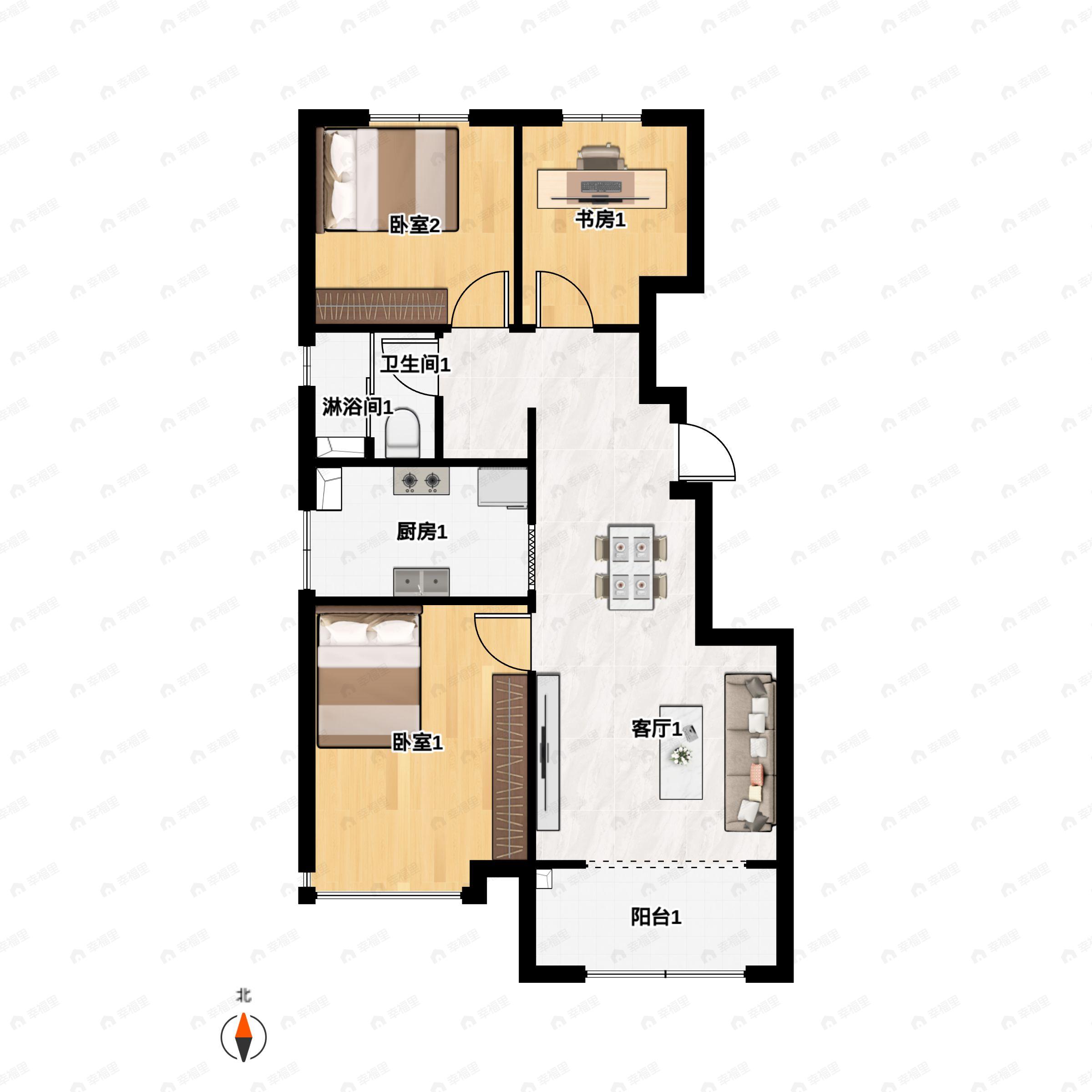 旭坤春溪晓月3室2厅1卫户型图