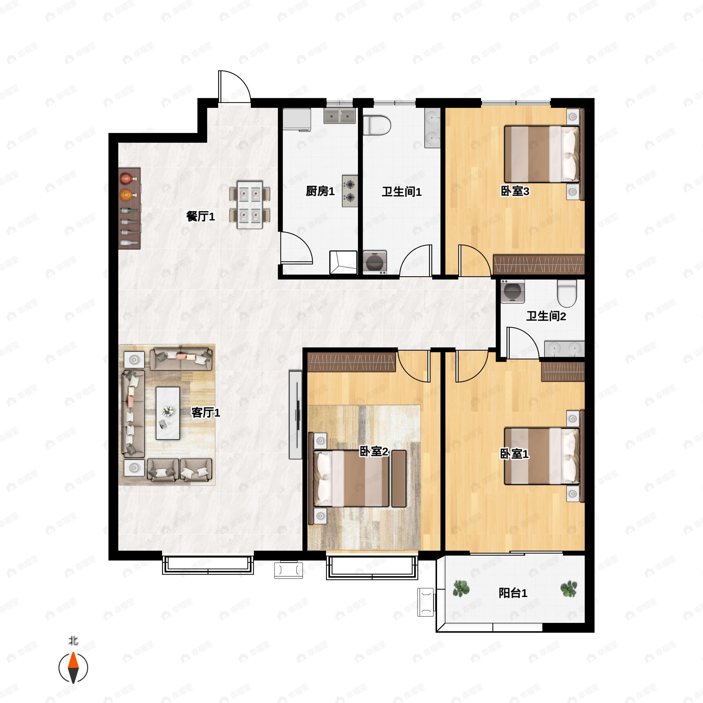 3室2厅2卫建面135平户型图