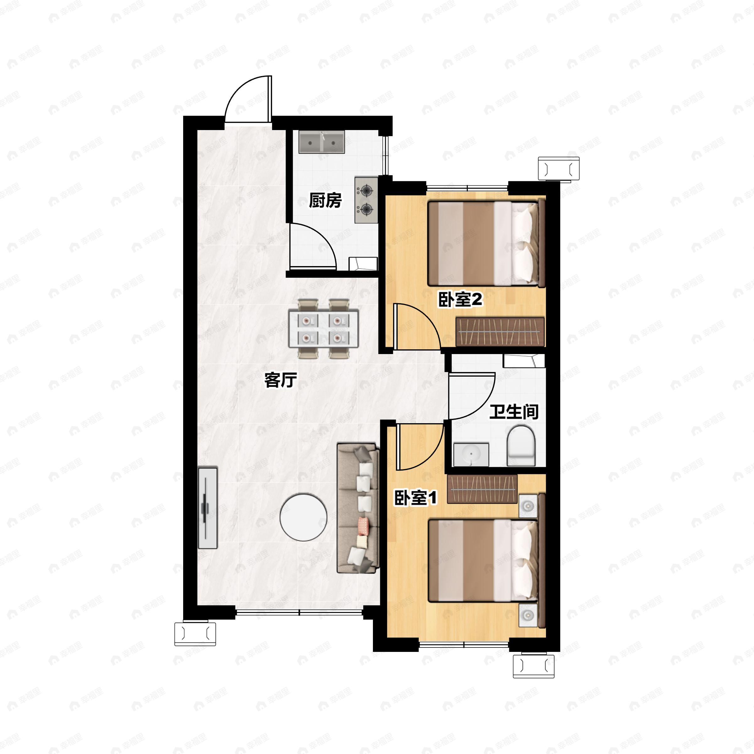 2室2厅1卫建面79平户型图