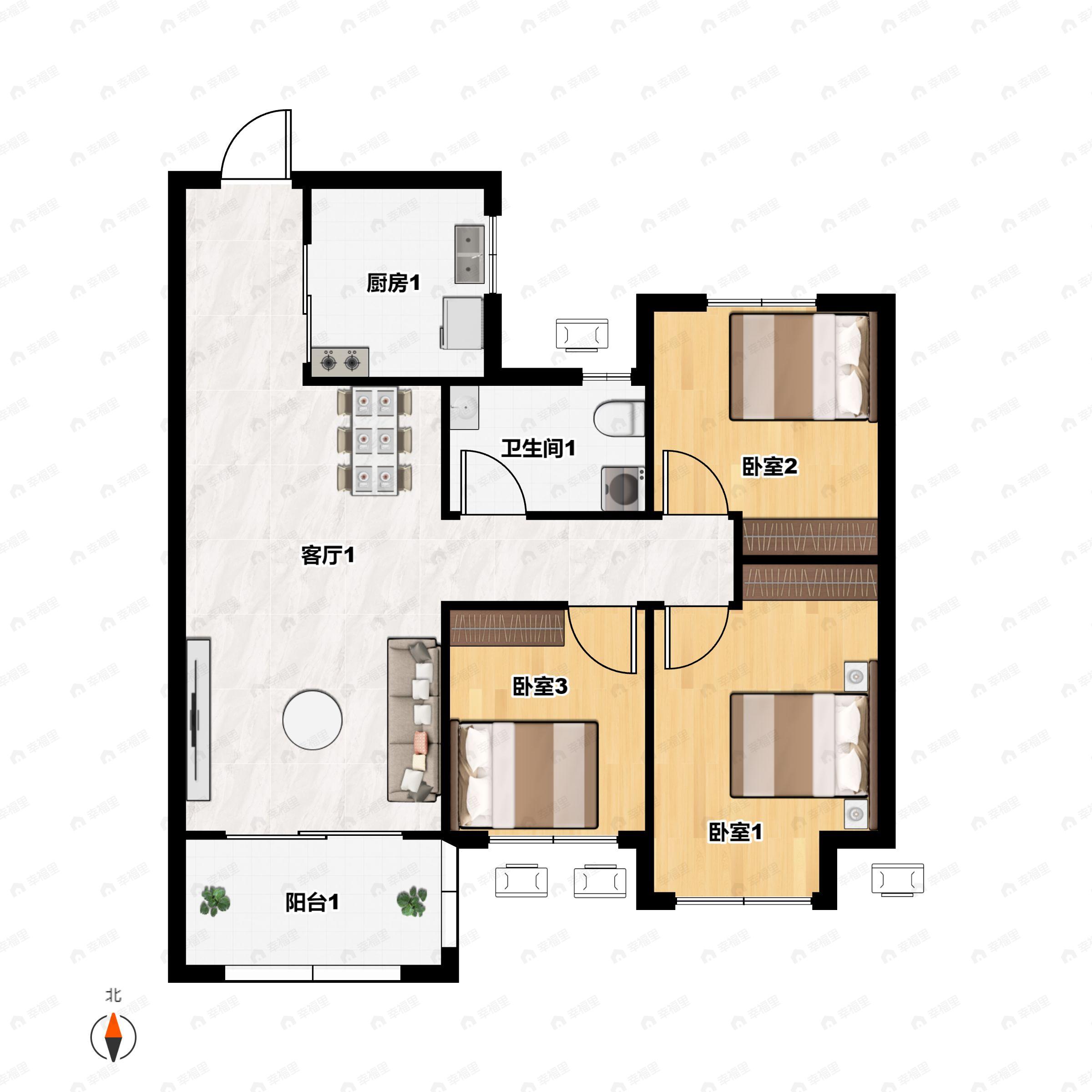 路劲九郡3室2厅1卫户型图