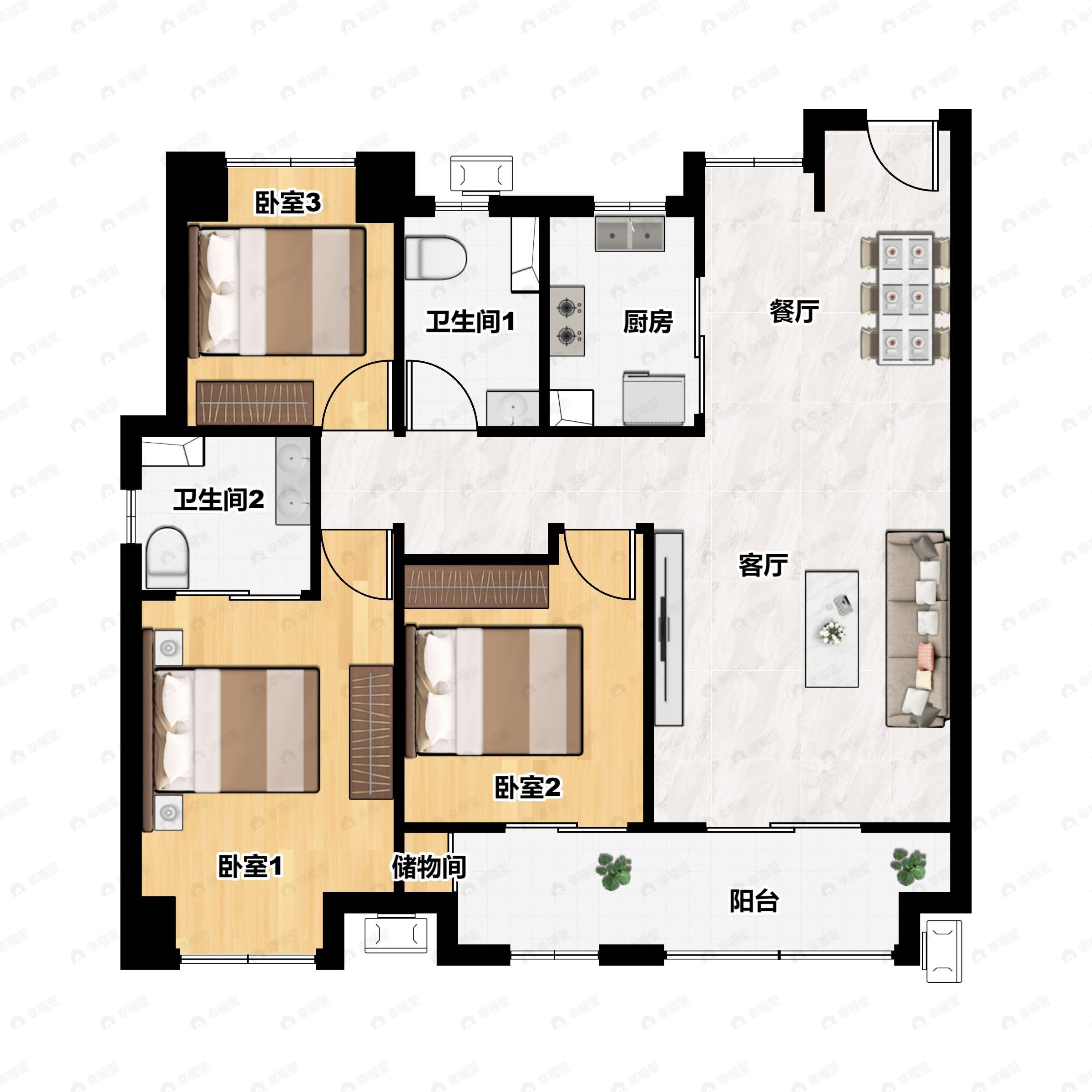 3室2厅2卫建面116平户型图