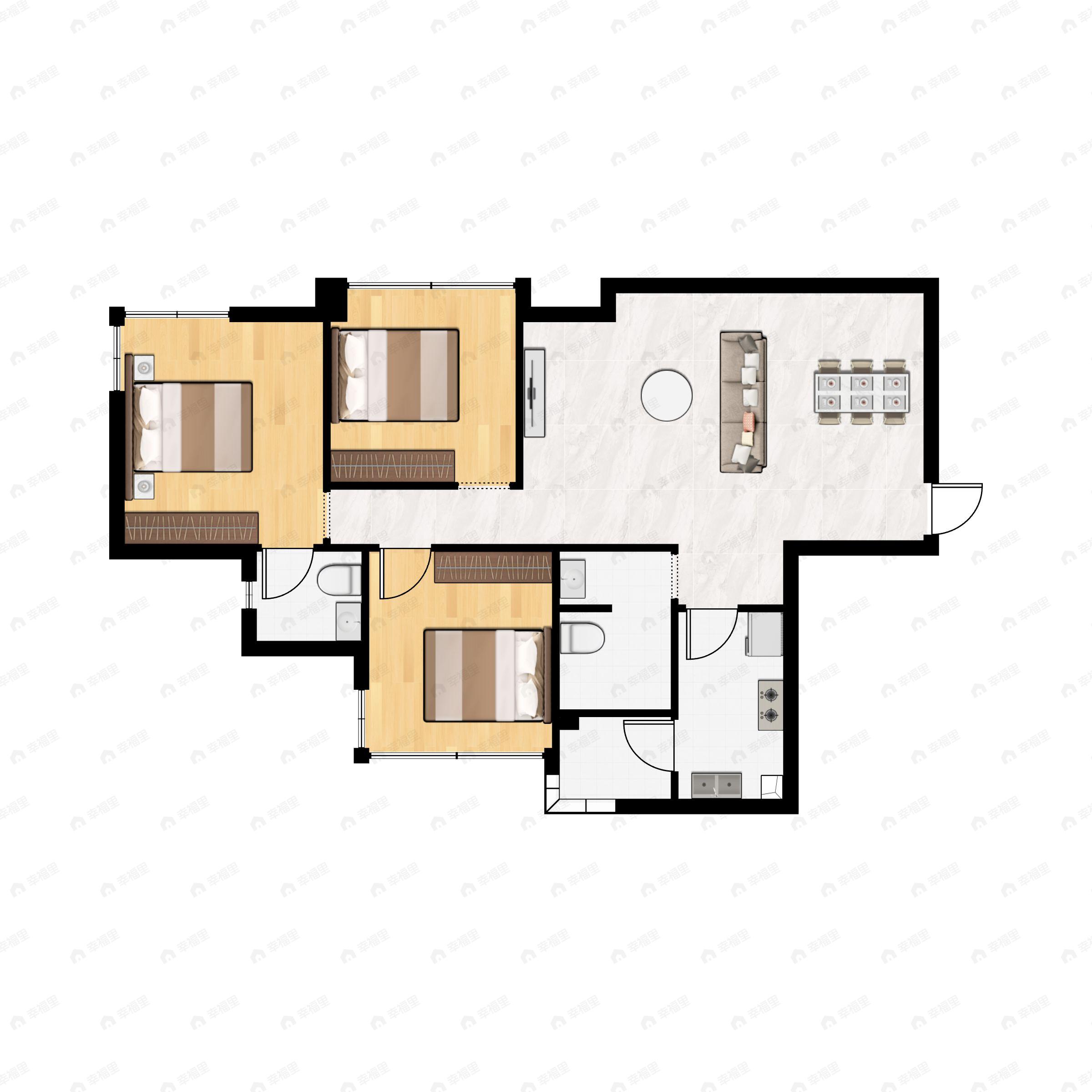 3室2厅2卫建面109平西北户型图