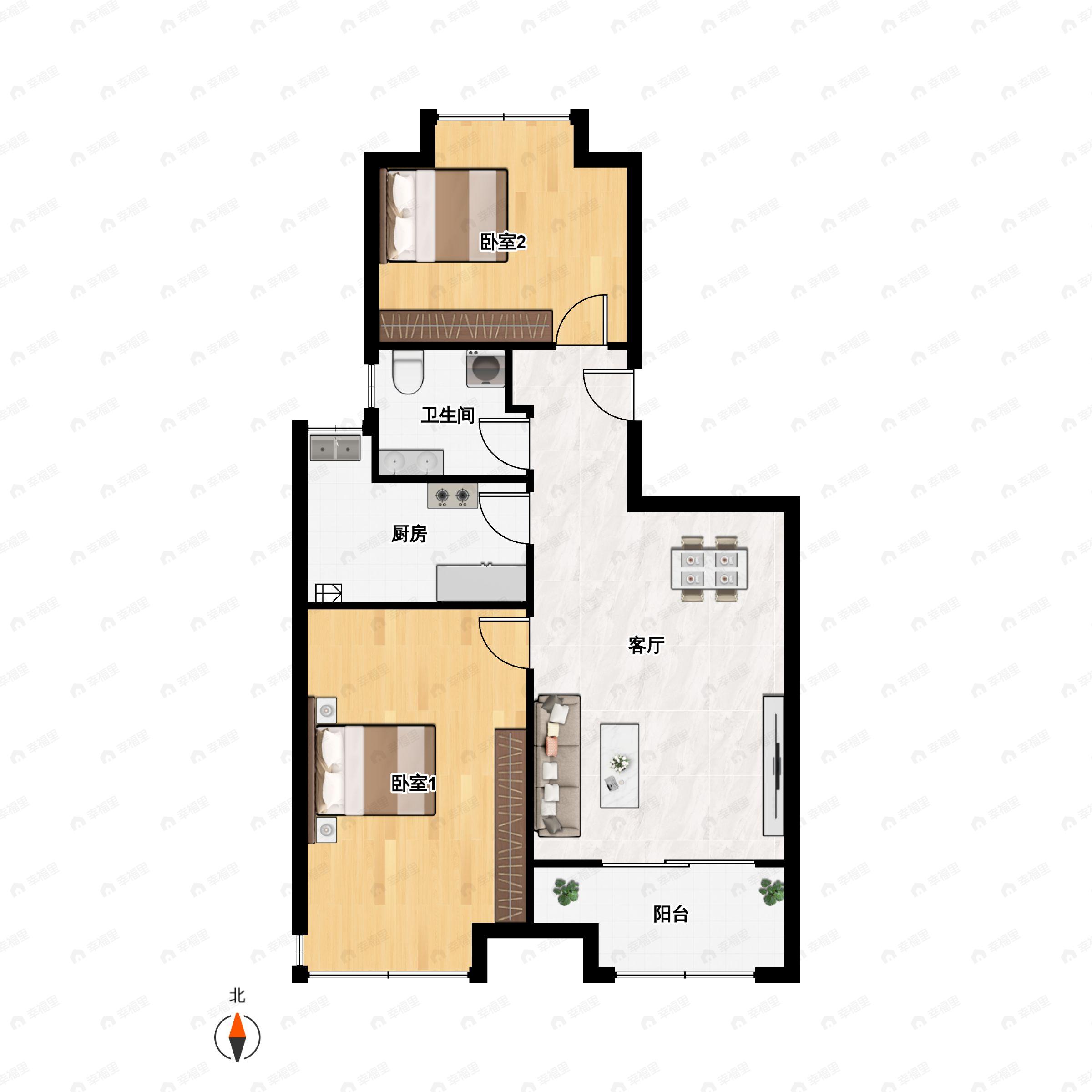 2室2厅1卫建面72平户型图