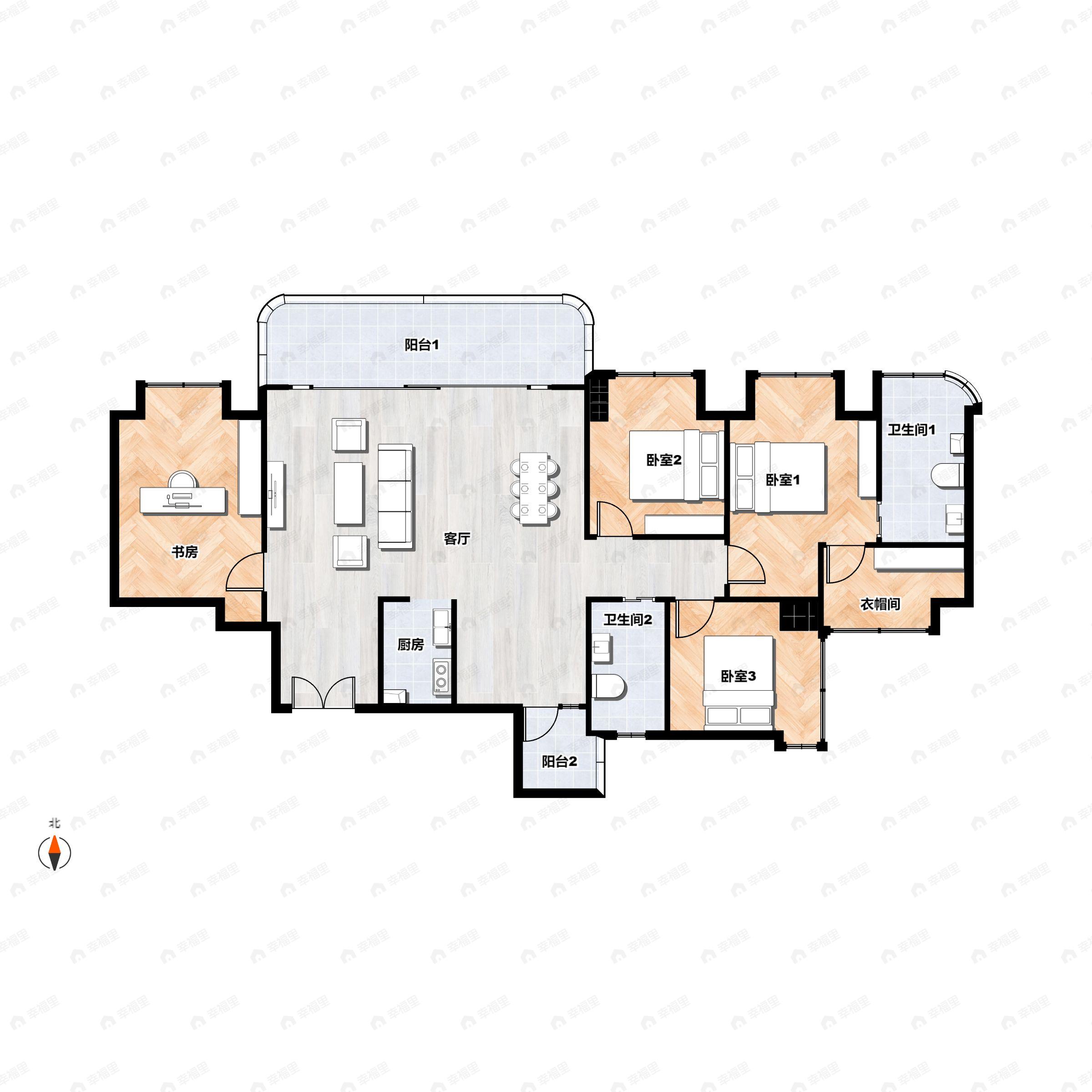 4室2厅2卫建面140平北户型图