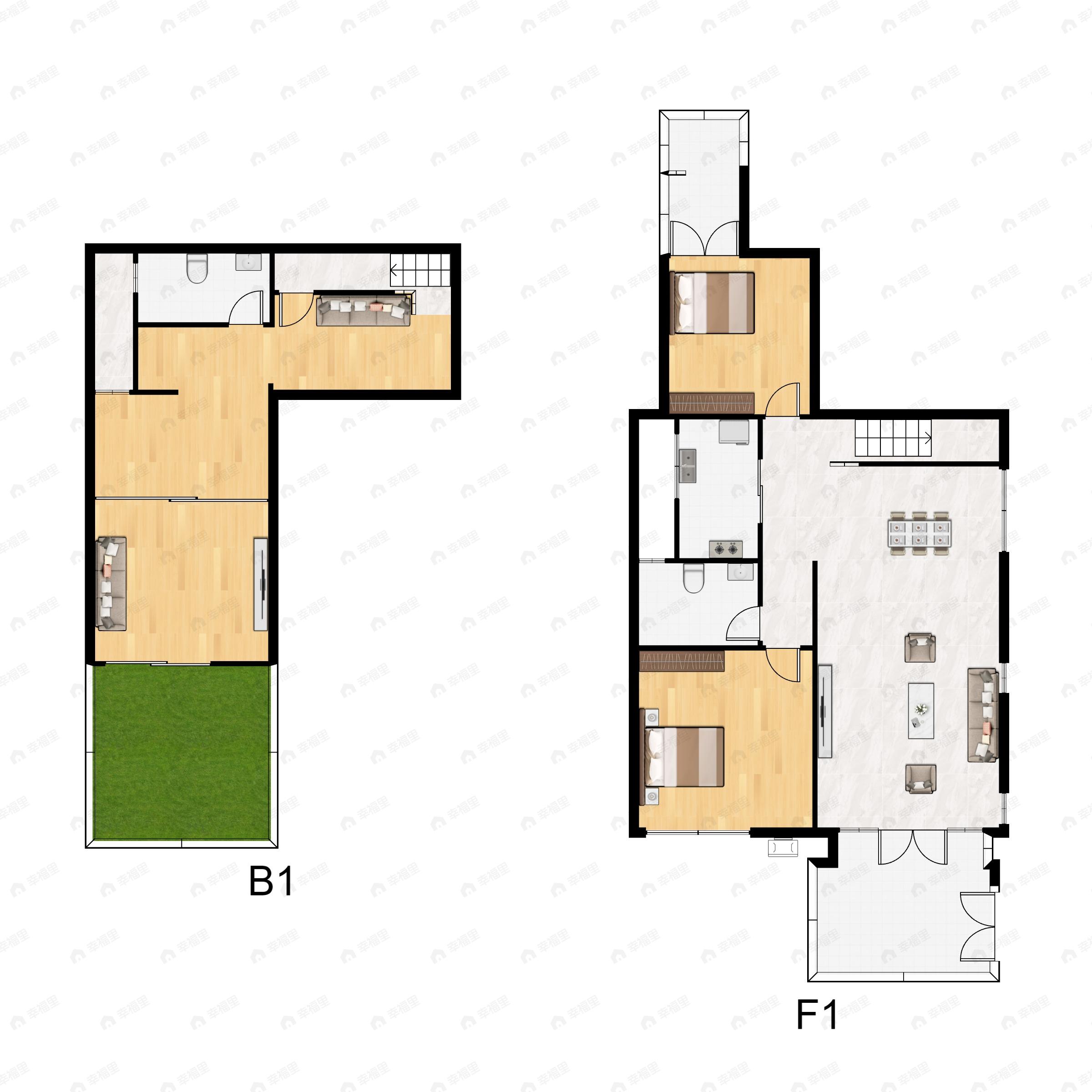 2室2厅2卫建面52平户型图