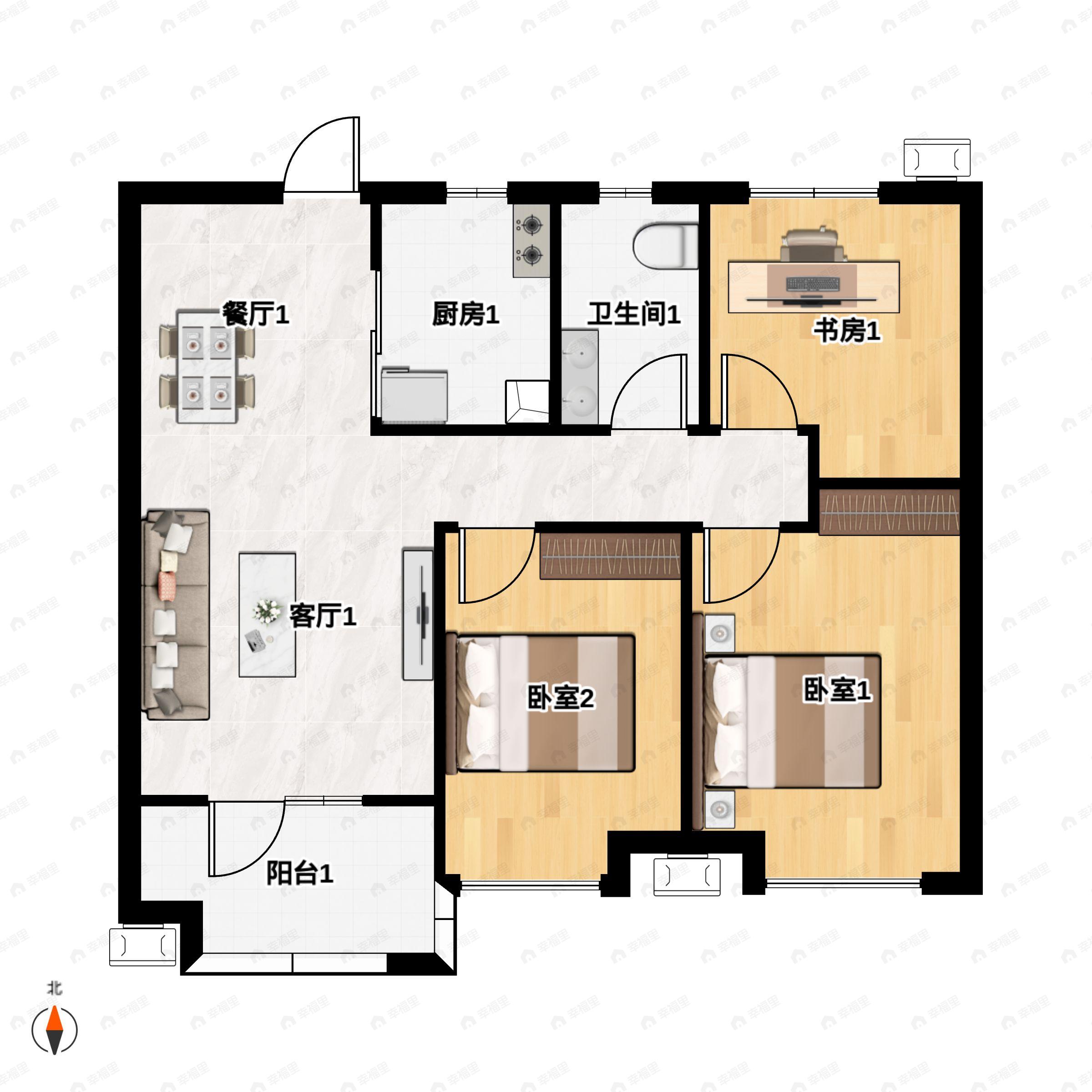3室2厅1卫建面93平户型图
