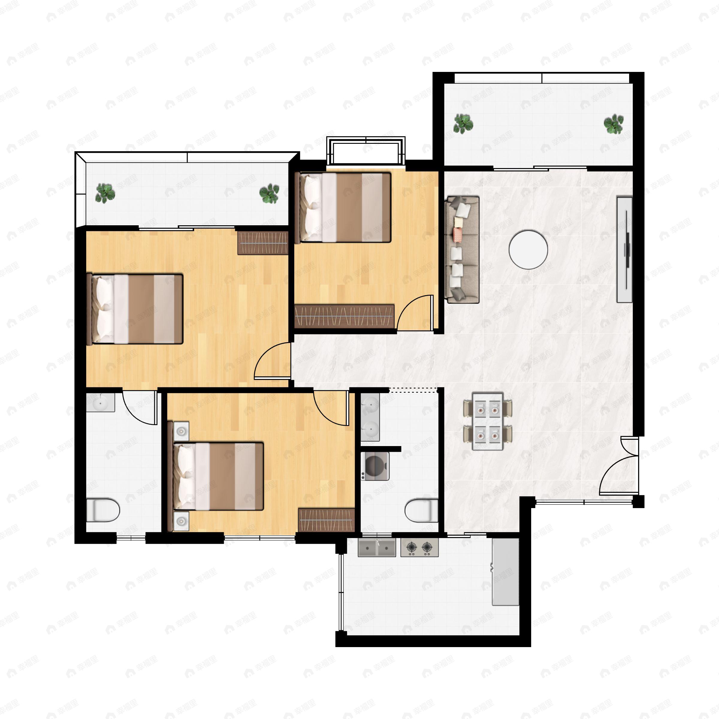 3室1厅2卫建面117平户型图
