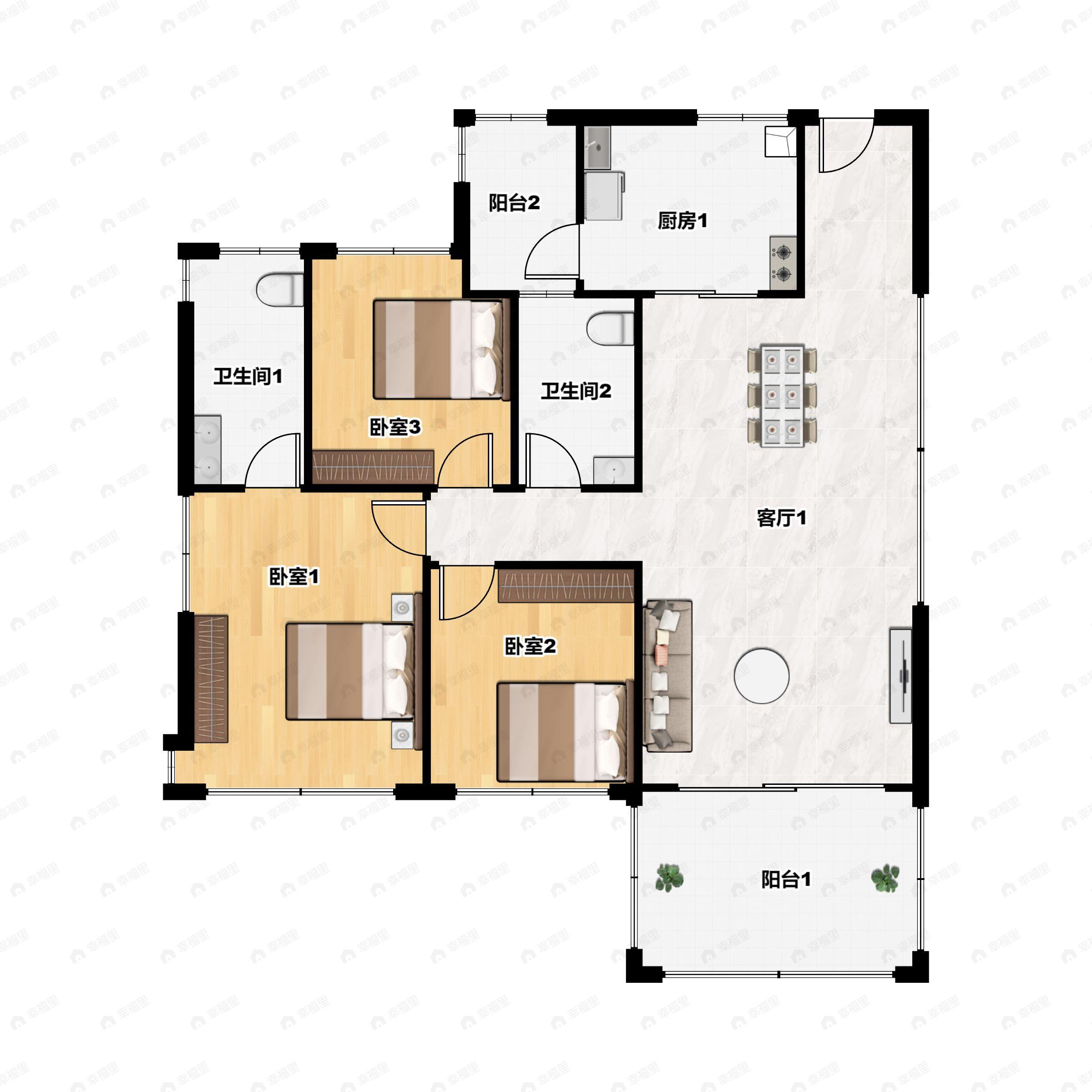 万华城市花园3室2厅2卫户型图
