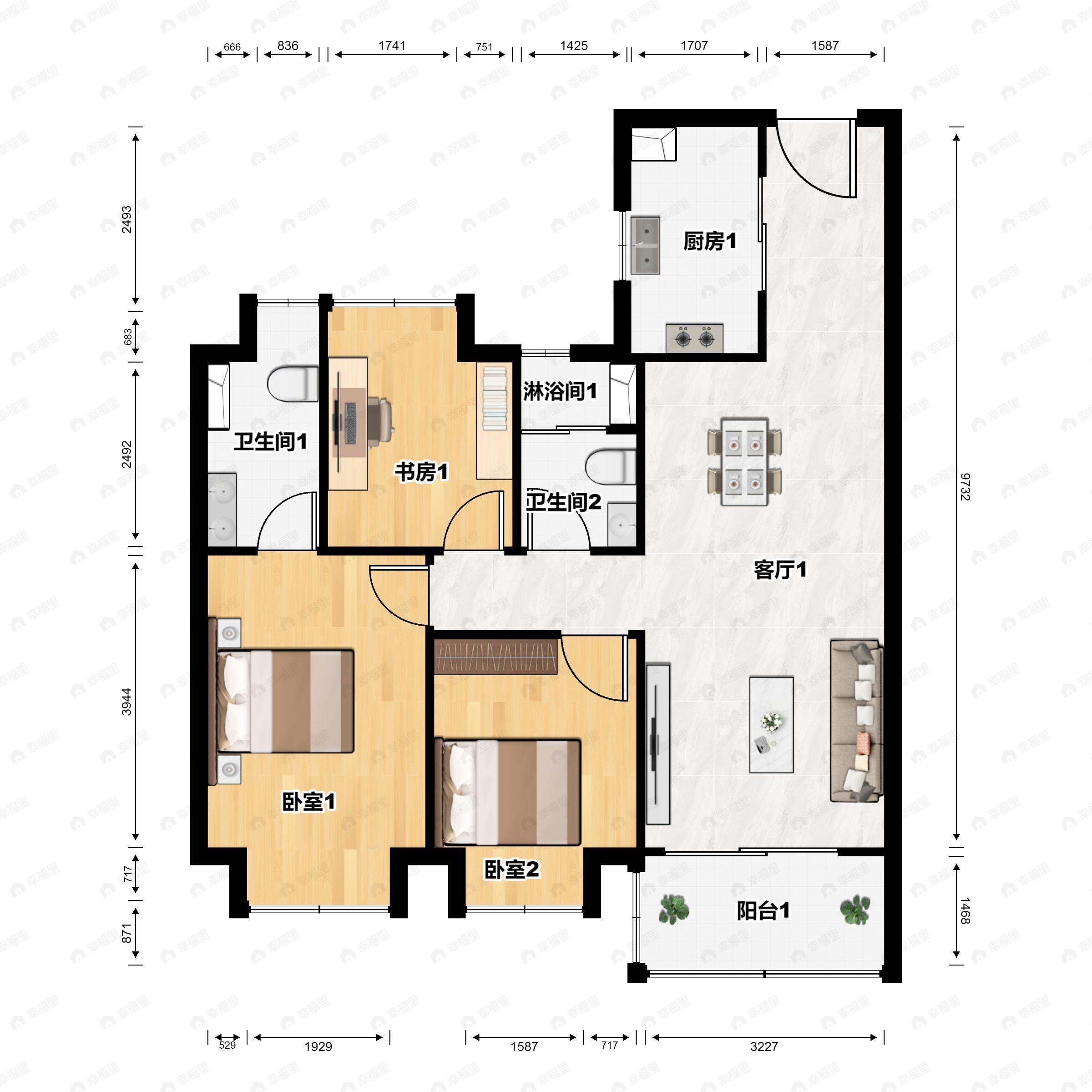 碧桂园春城映象3室2厅2卫户型图
