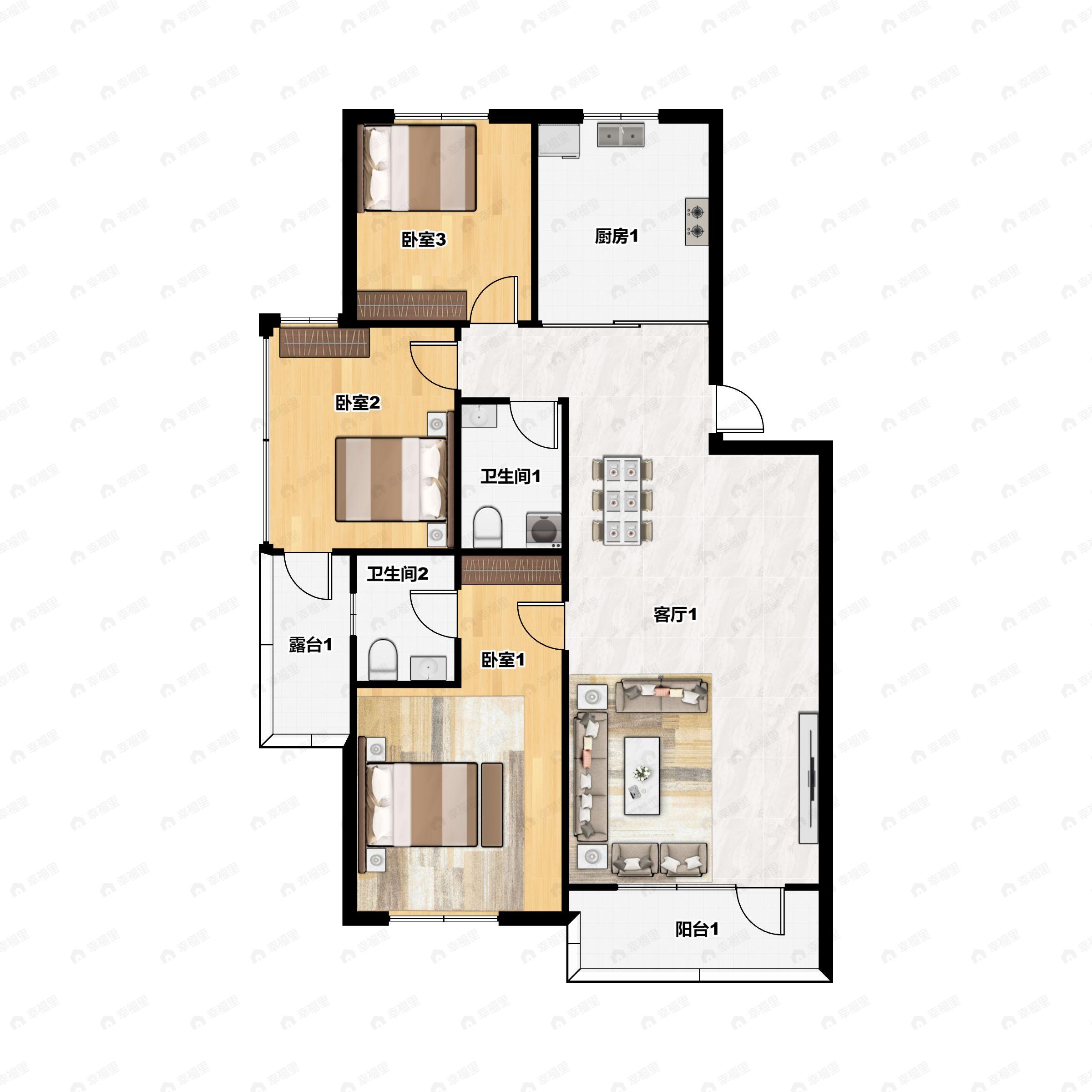 华沃滨河湾3室2厅2卫户型图