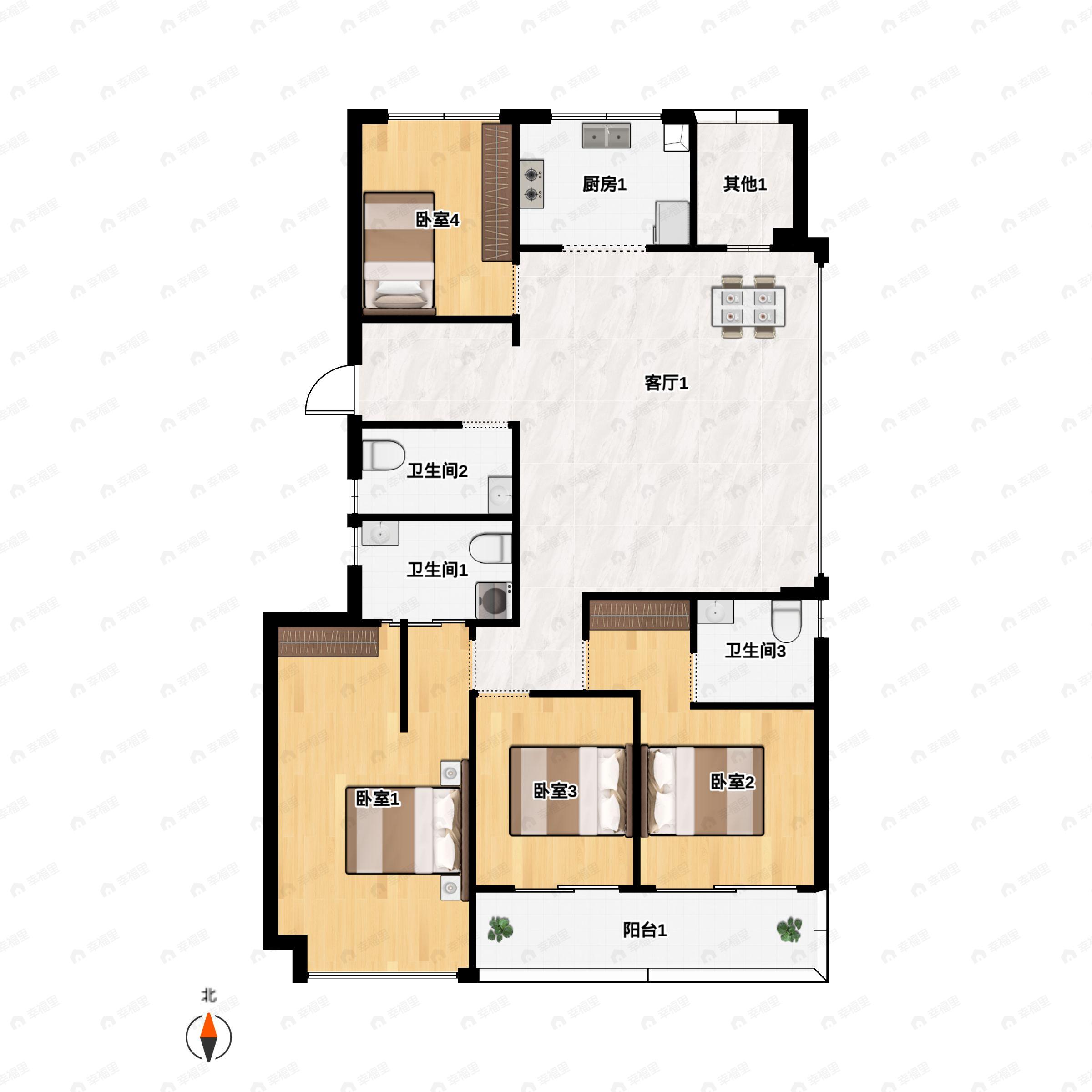 滨江建杭观晖美寓4室2厅3卫户型图