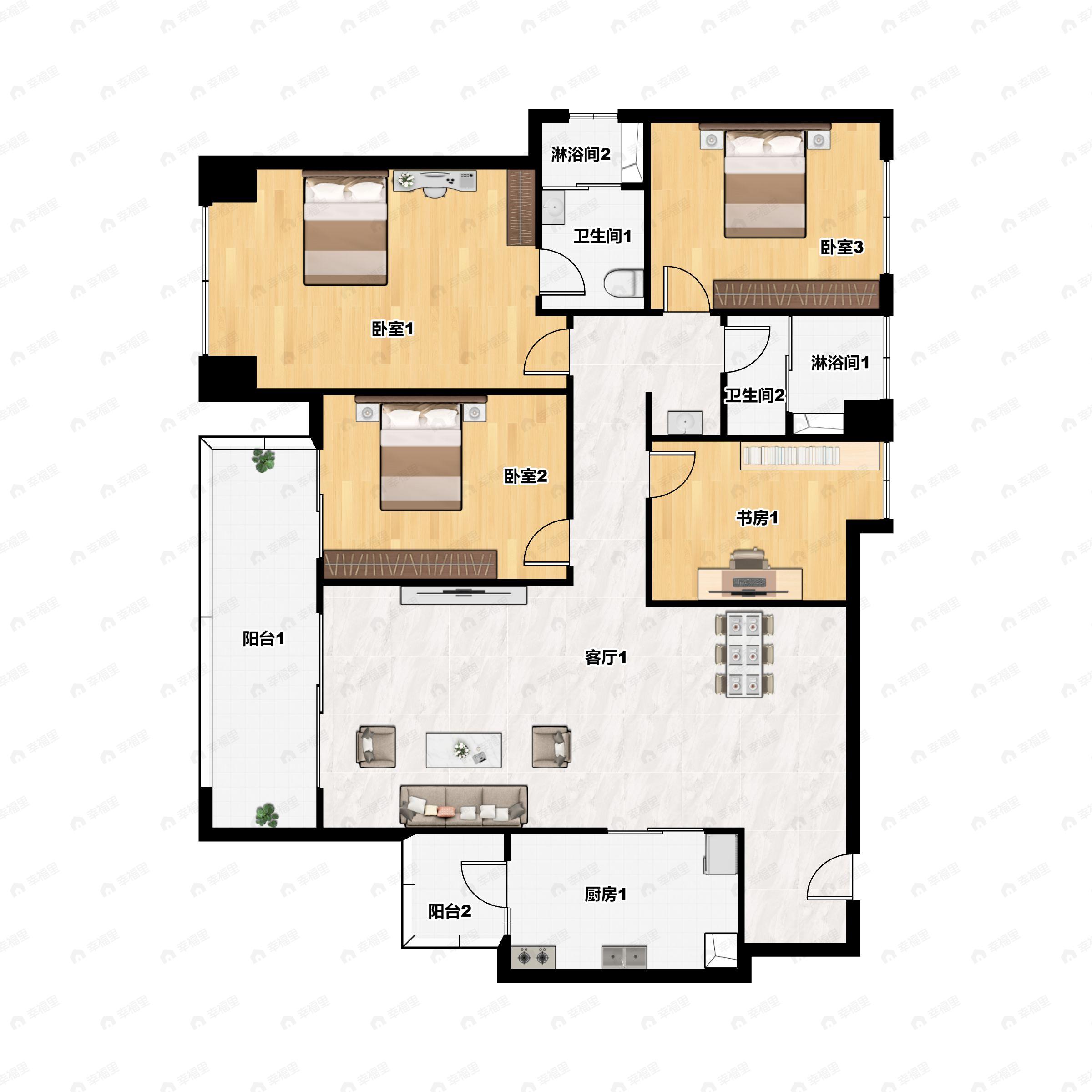 4室2厅2卫建面143平西北户型图