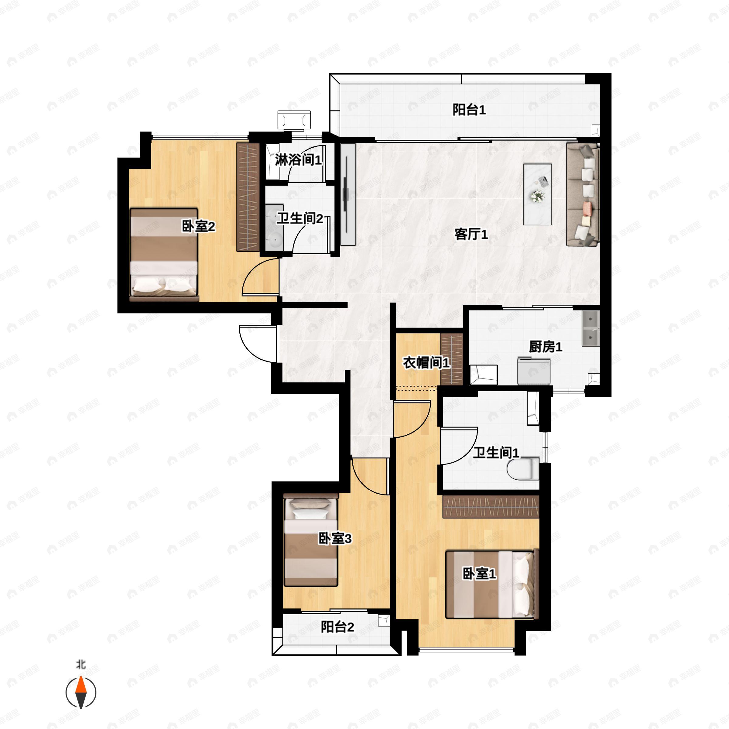 武汉长江中心3室2厅2卫户型图