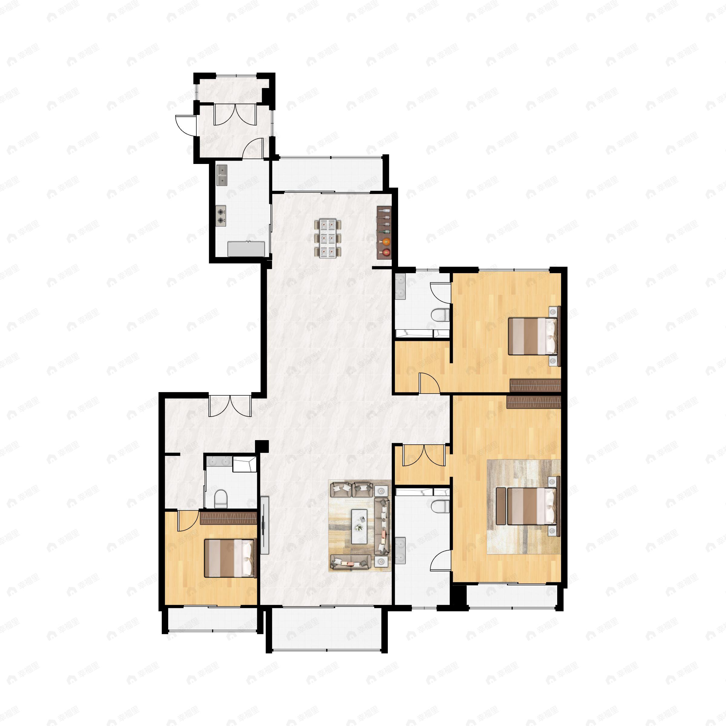 4室2厅4卫建面245m²南|北户型图