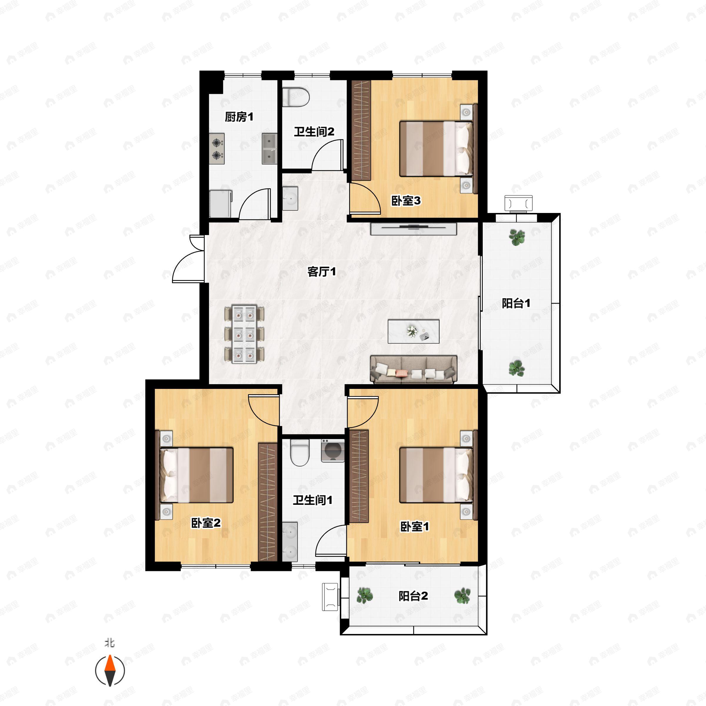 君河湾3室2厅2卫户型图
