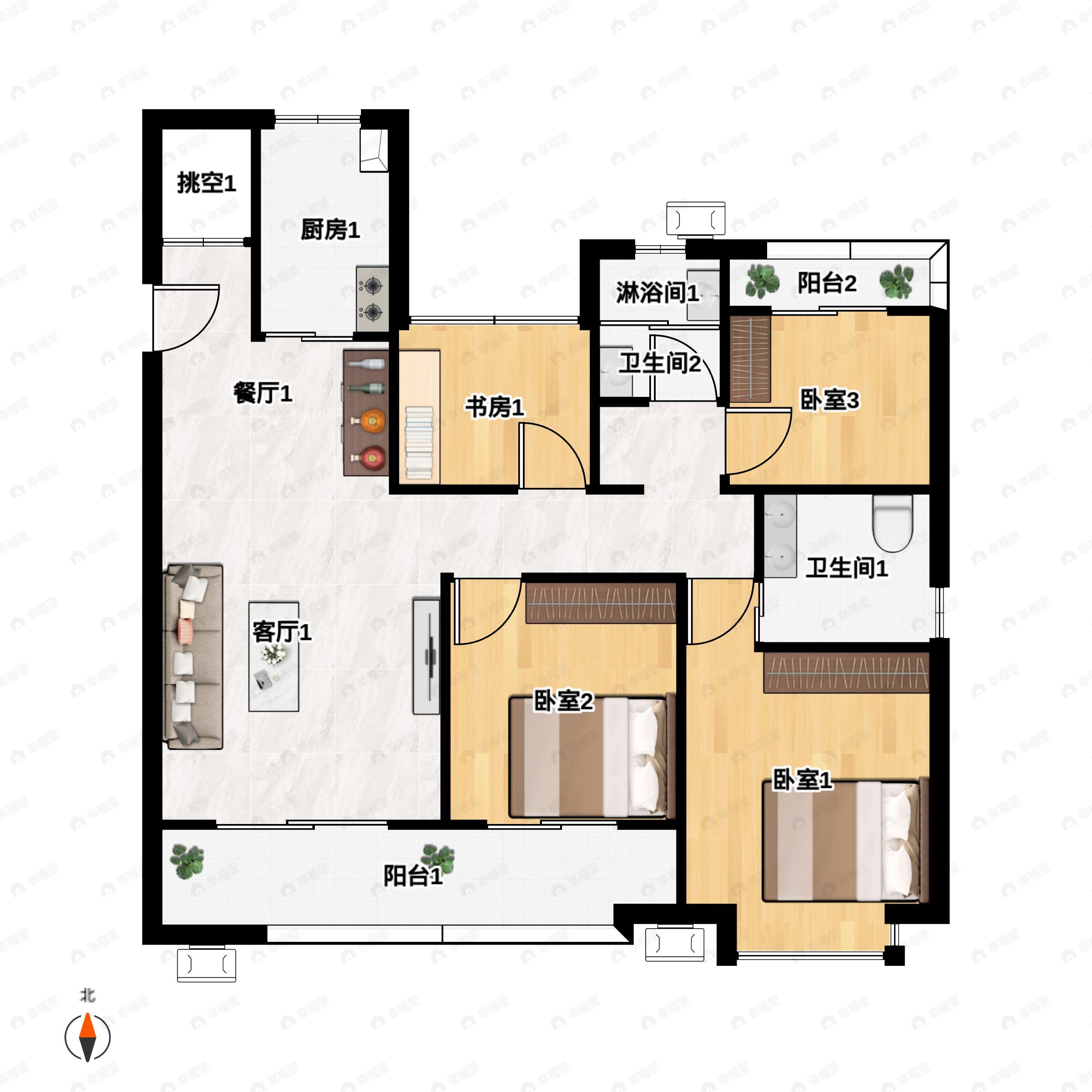 4室2厅2卫建面127平户型图