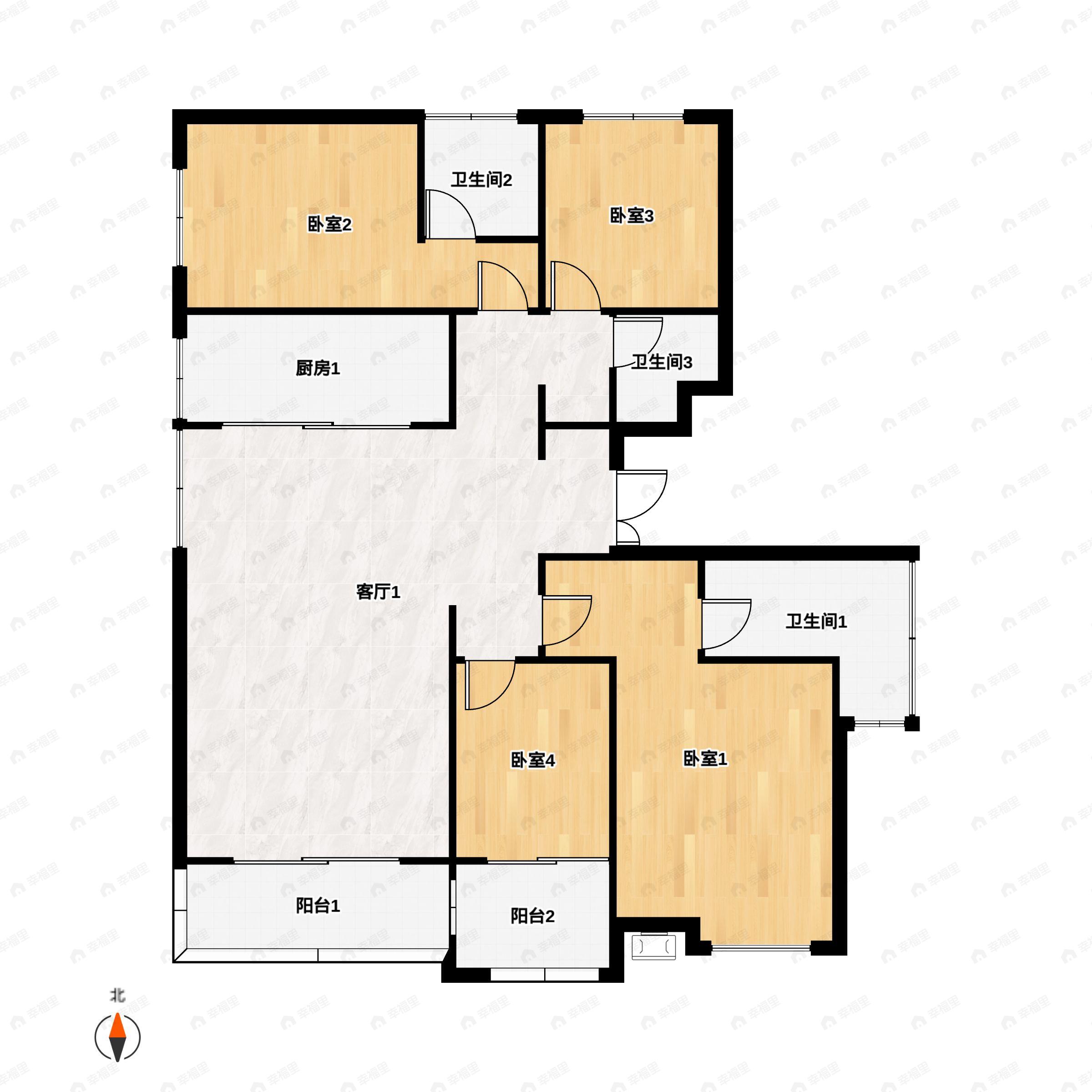 4室2厅3卫建面177平户型图