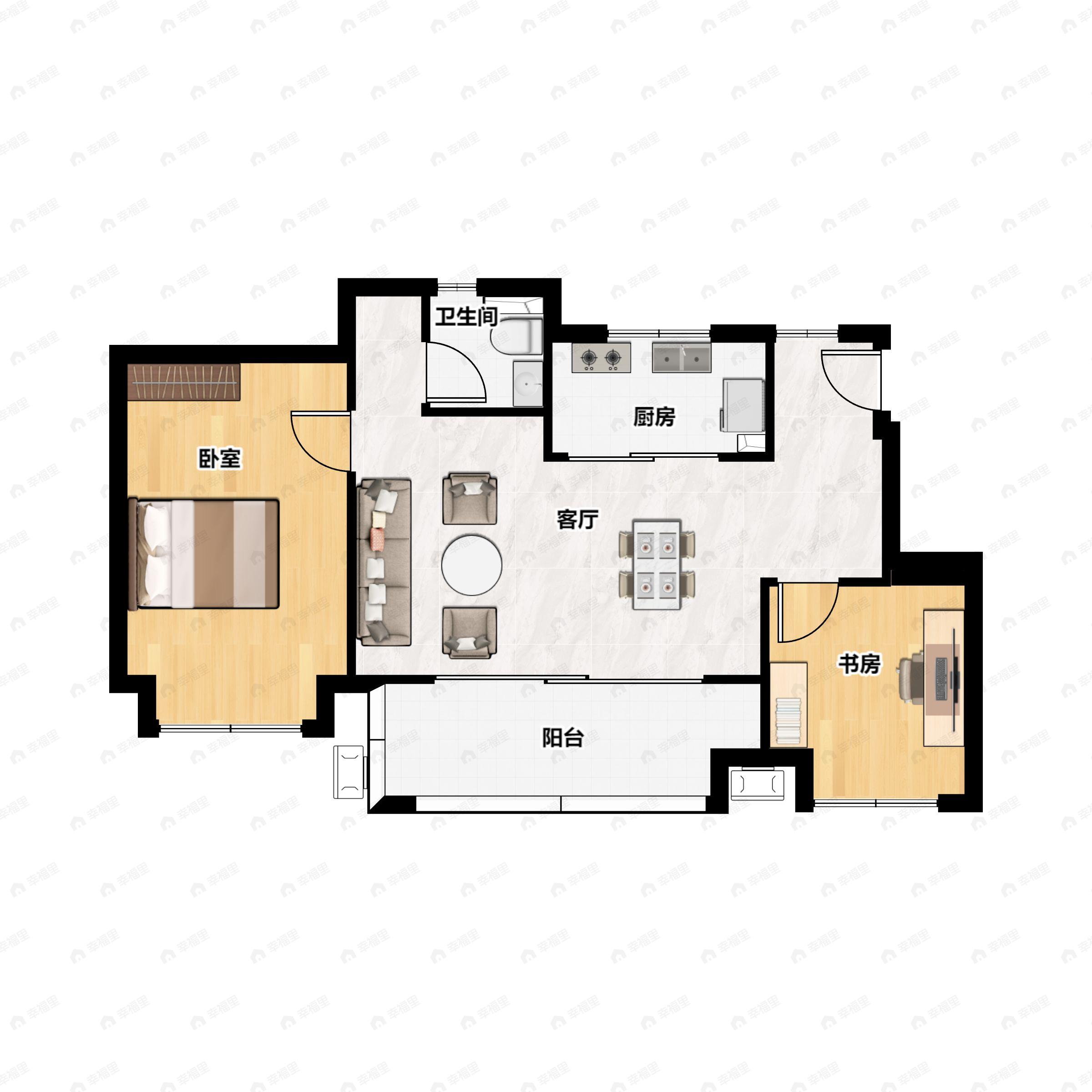 龙湖天越2室2厅1卫户型图
