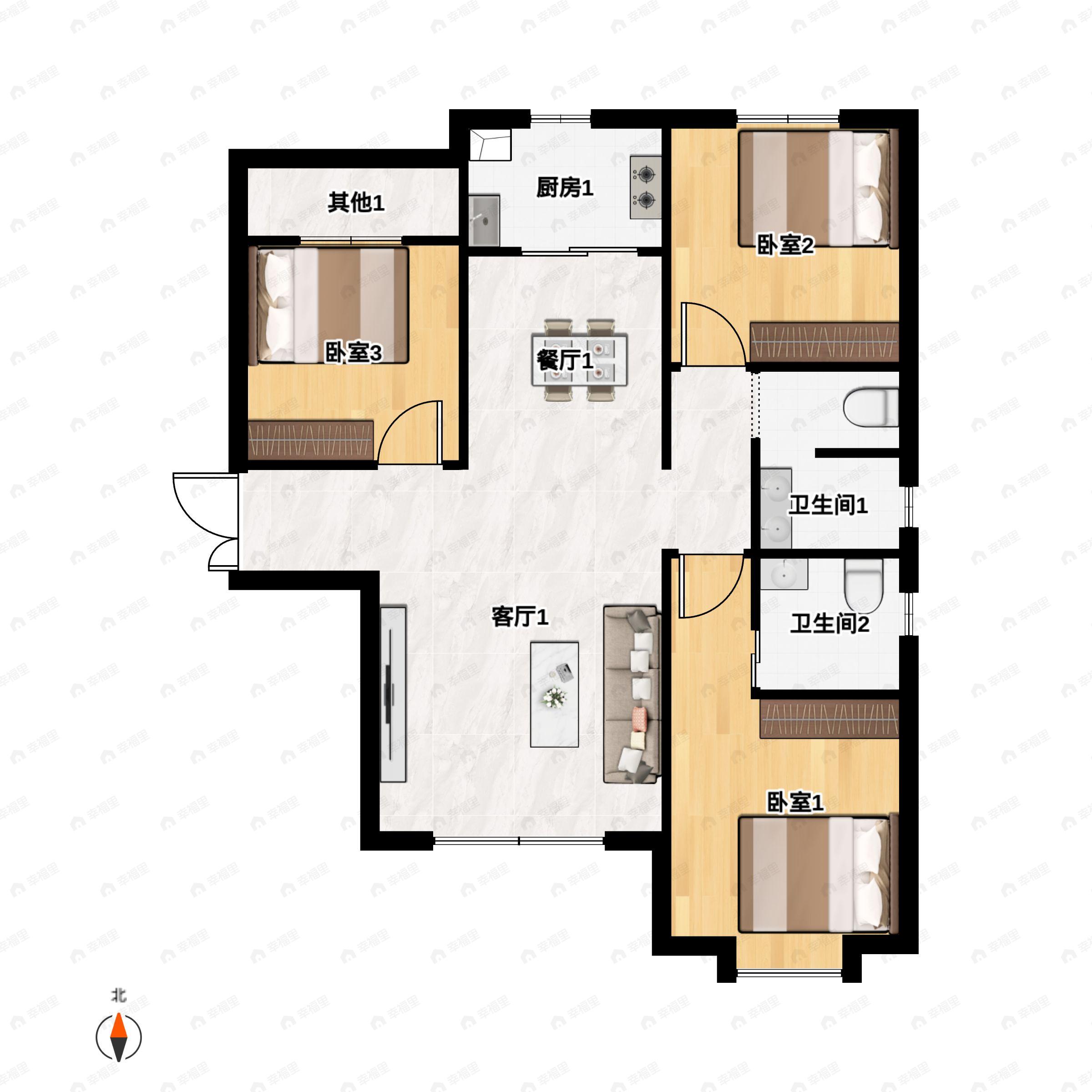 3室2厅2卫建面115平户型图
