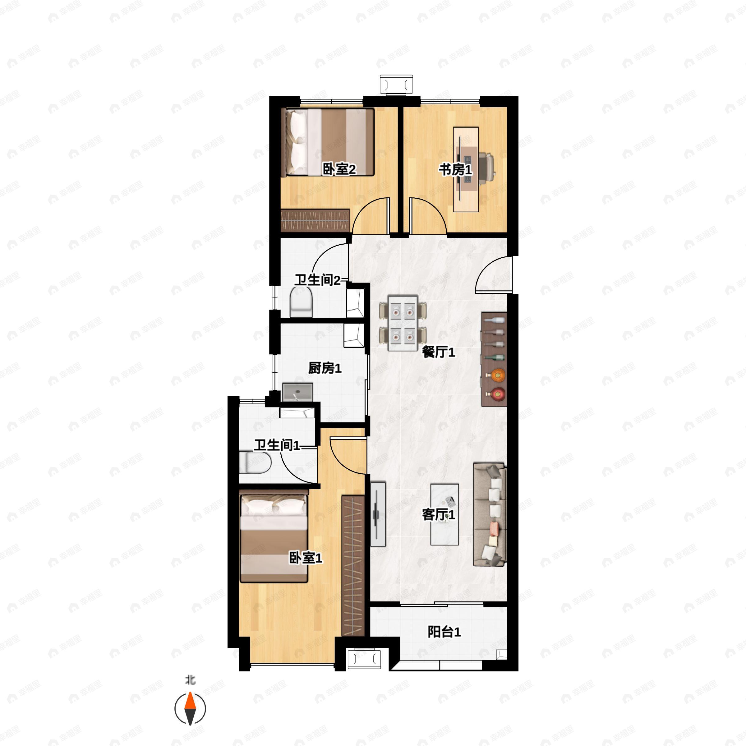 3室2厅2卫建面106平户型图