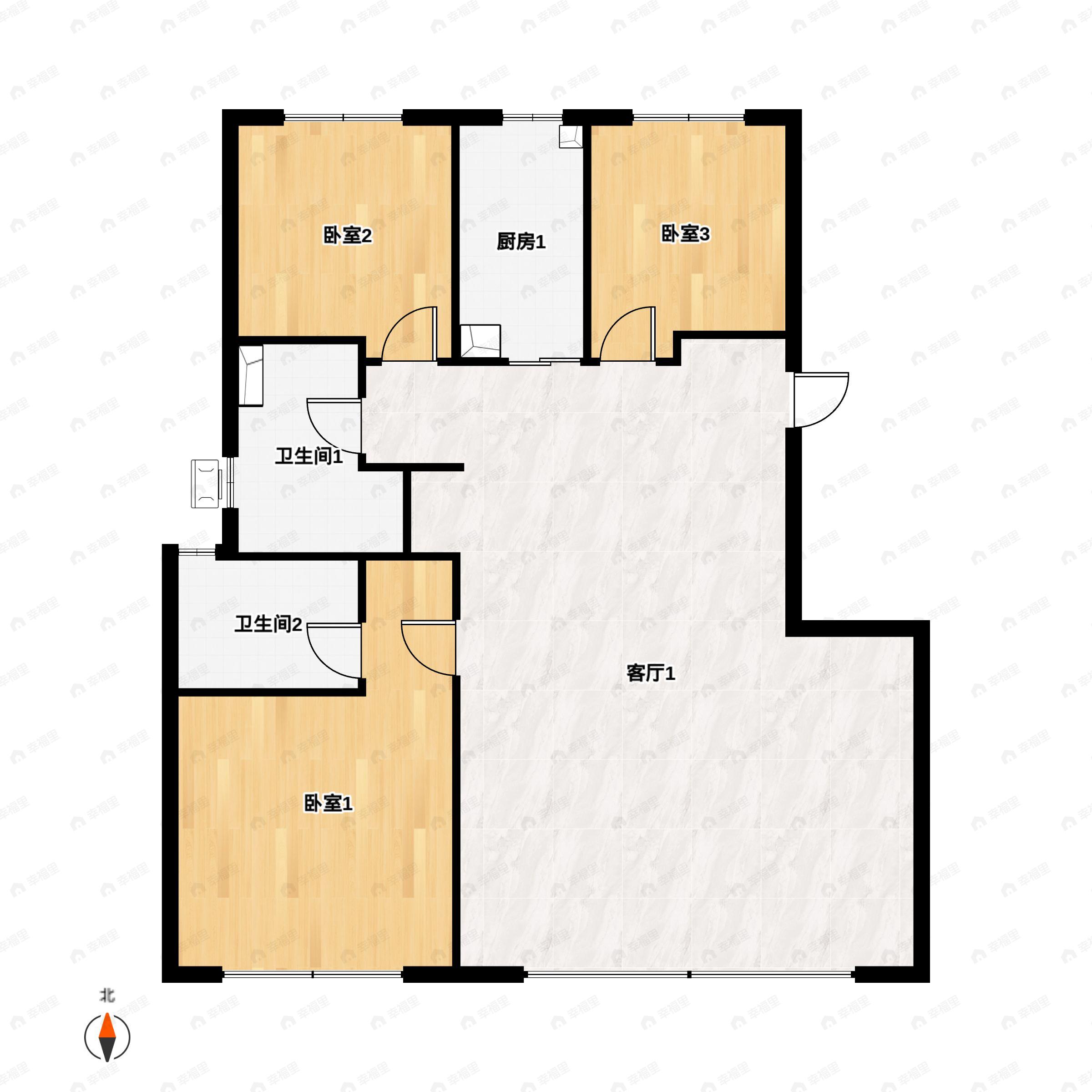 3室2厅2卫建面119平南|北户型图