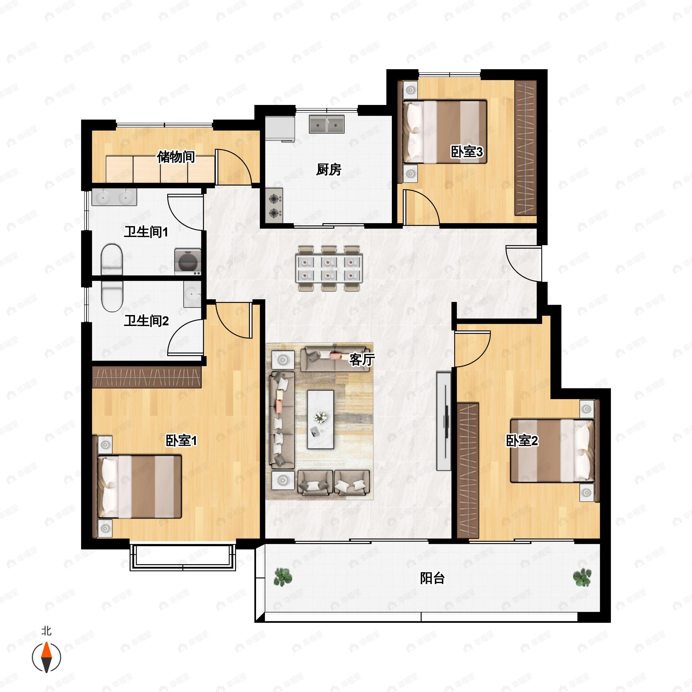 如沐清晖城3室2厅2卫户型图
