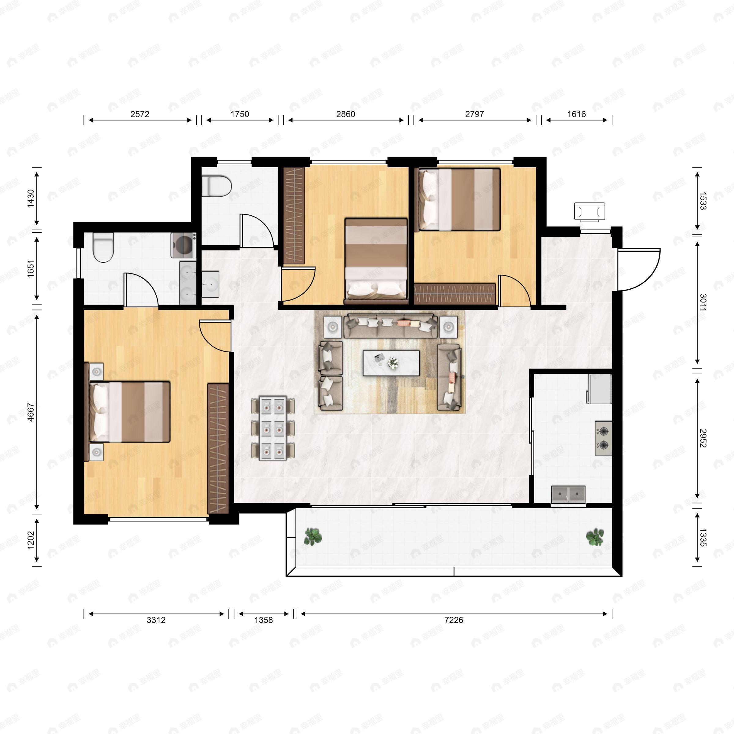 3室2厅2卫建面119平户型图